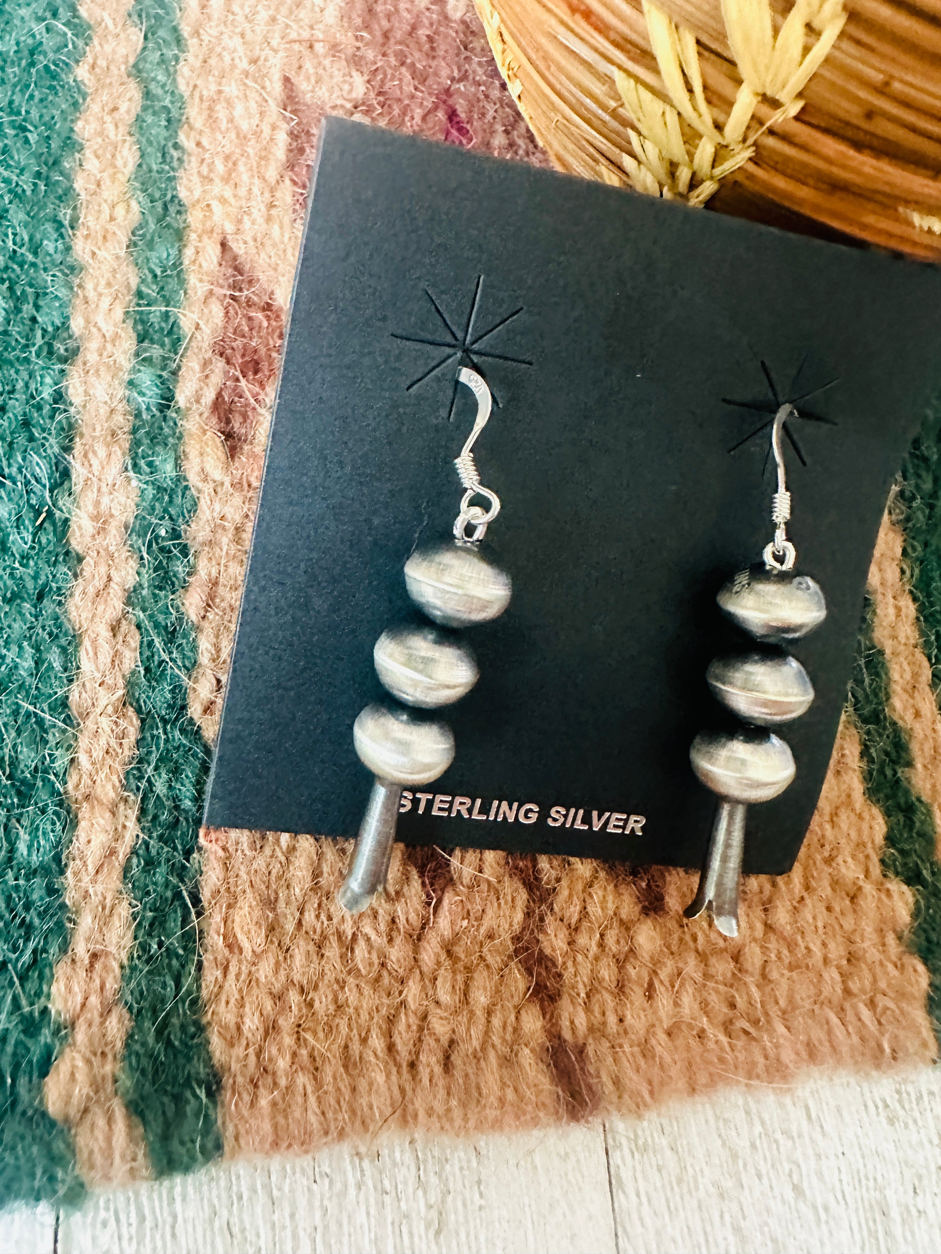 Navajo Sterling Silver Beaded Blossom Dangle Earrings