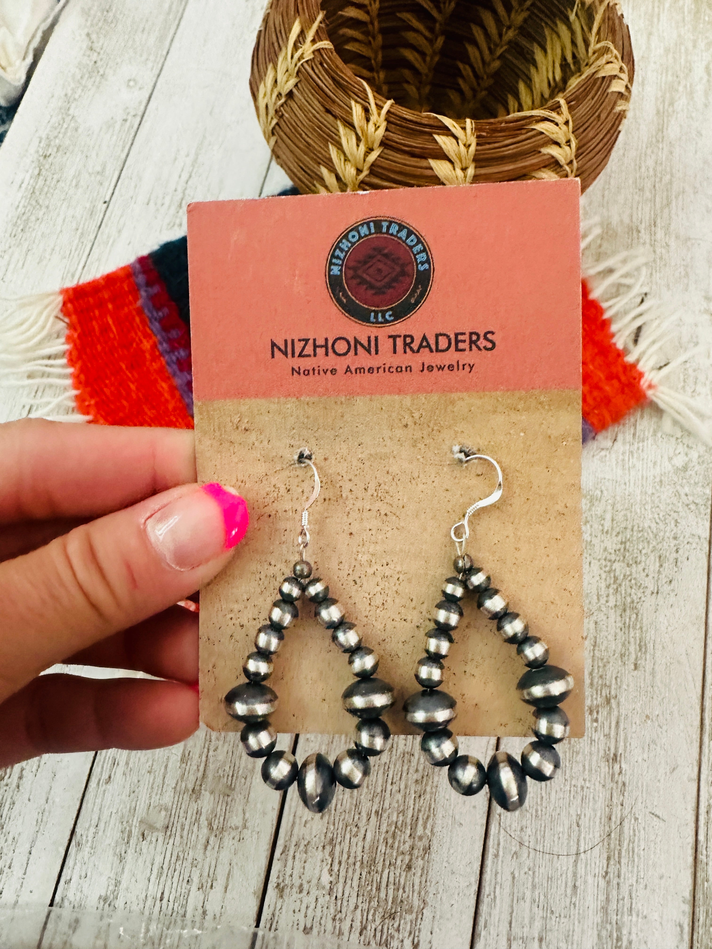 Navajo Sterling Silver Pearl Dangle Hoop Earrings