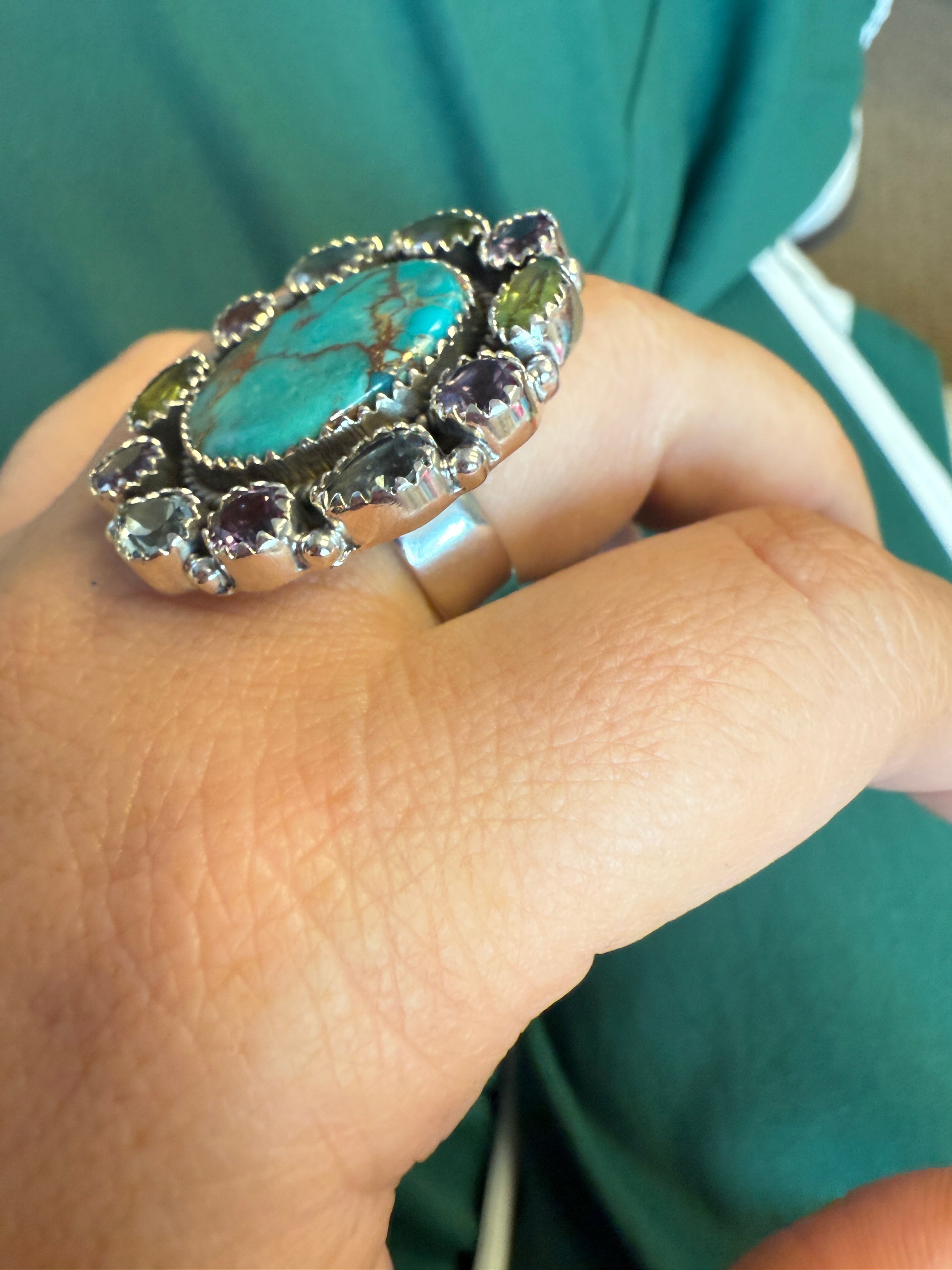 Handmade Adjustable Multi Stone Sterling Silver Ring