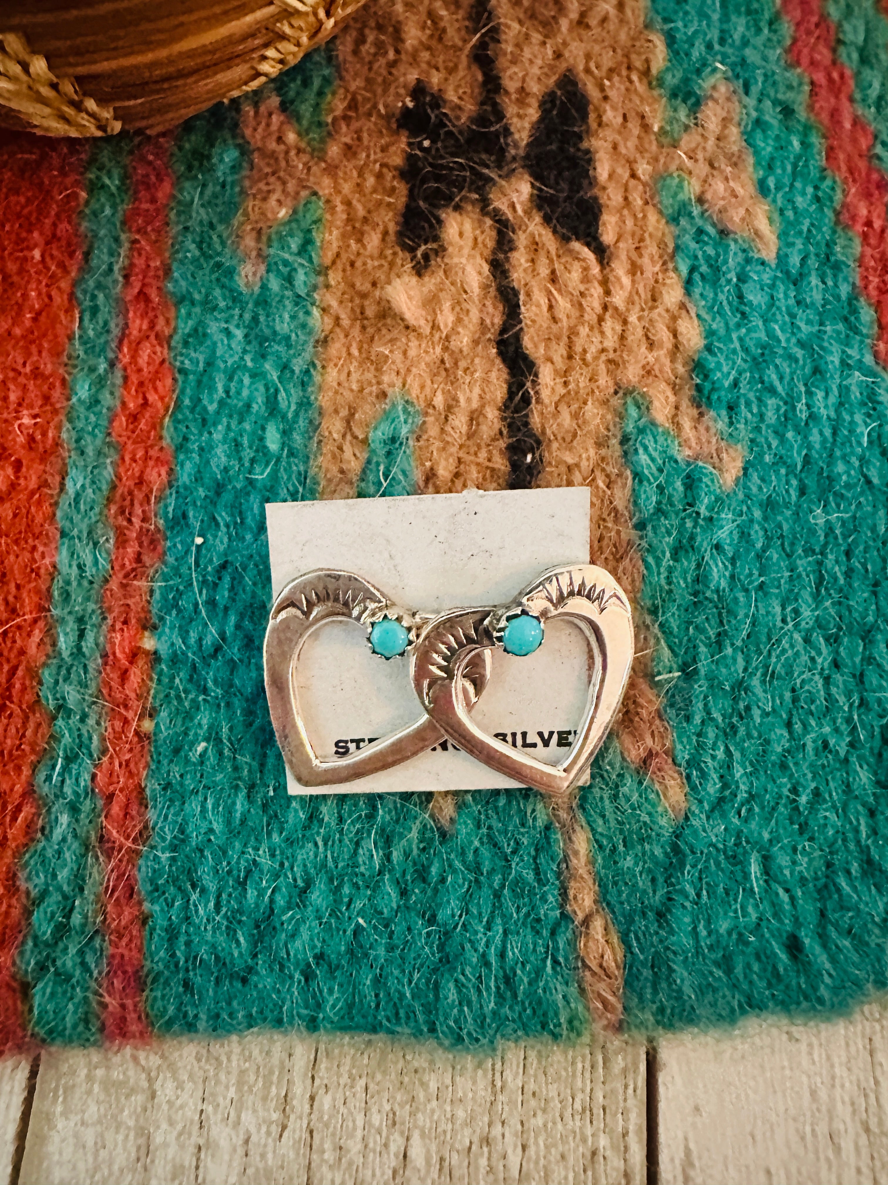 Navajo Turquoise & Sterling Silver Heart Stud Earrings