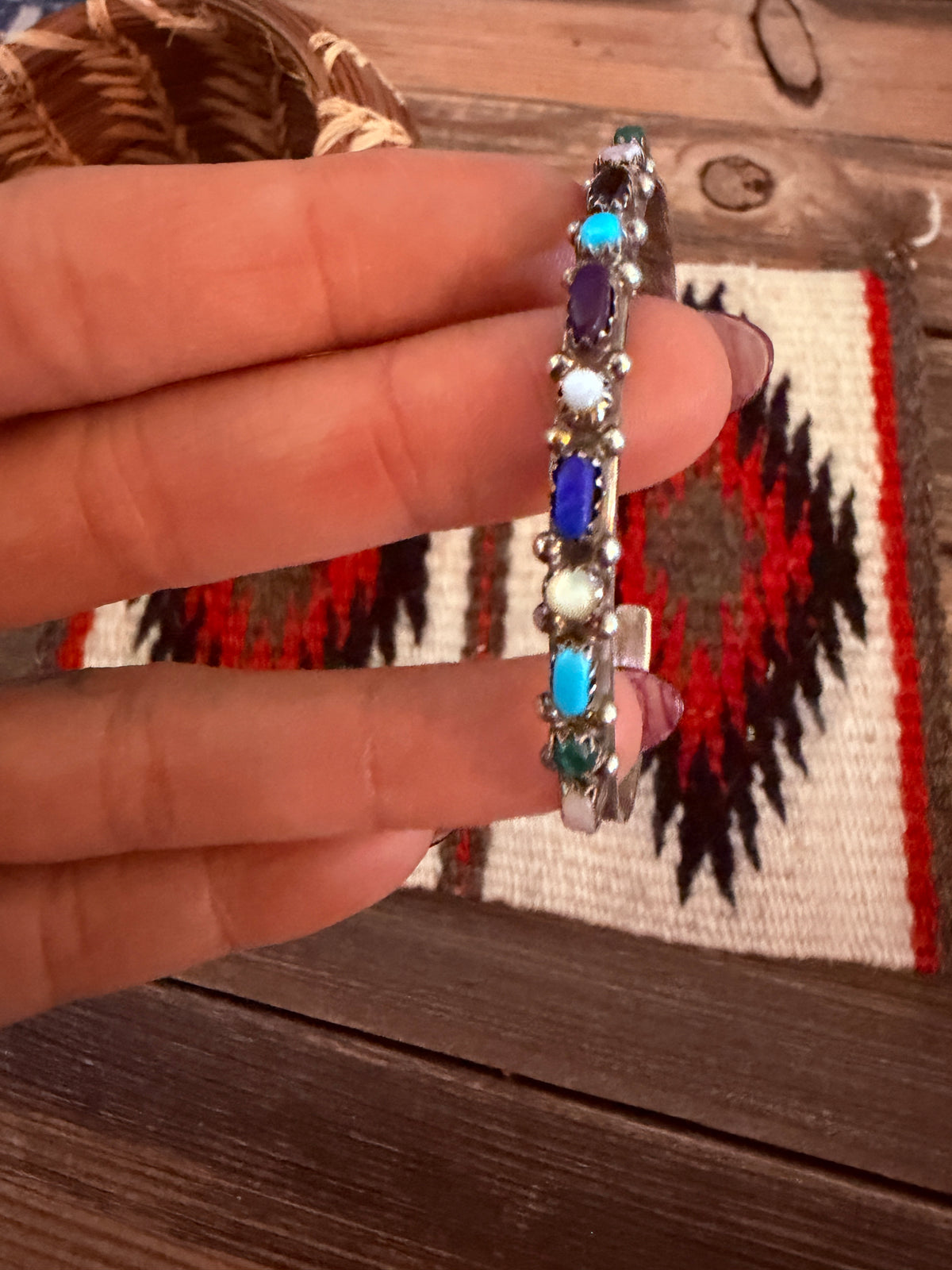 Handcrafted Old Pawn Sterling Silver & Multi Stone Cuff Bracelet