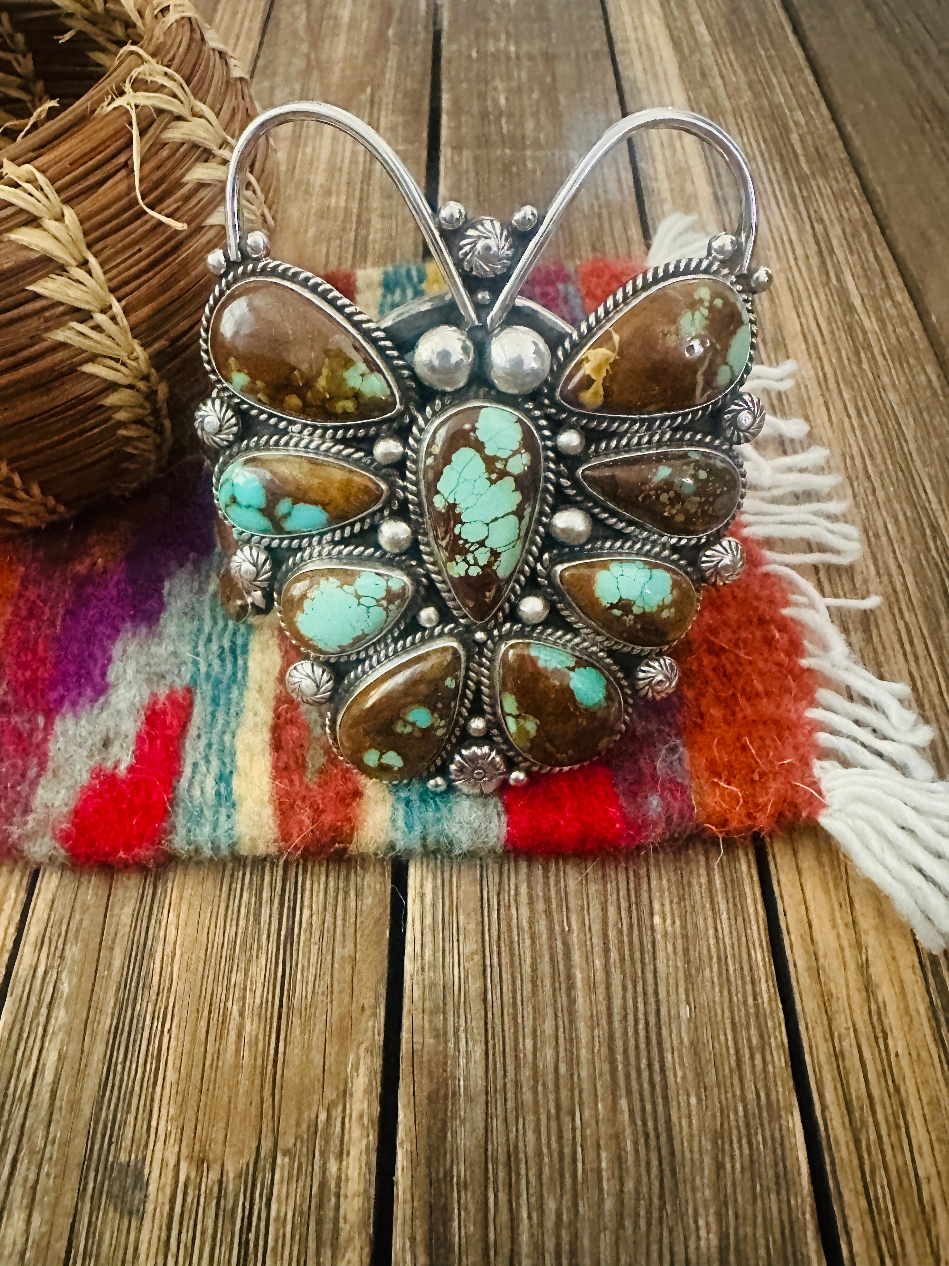 Handcrafted Number 8 Turquoise & Sterling Silver Butterfly Cuff Bracelet by Tyler Brown