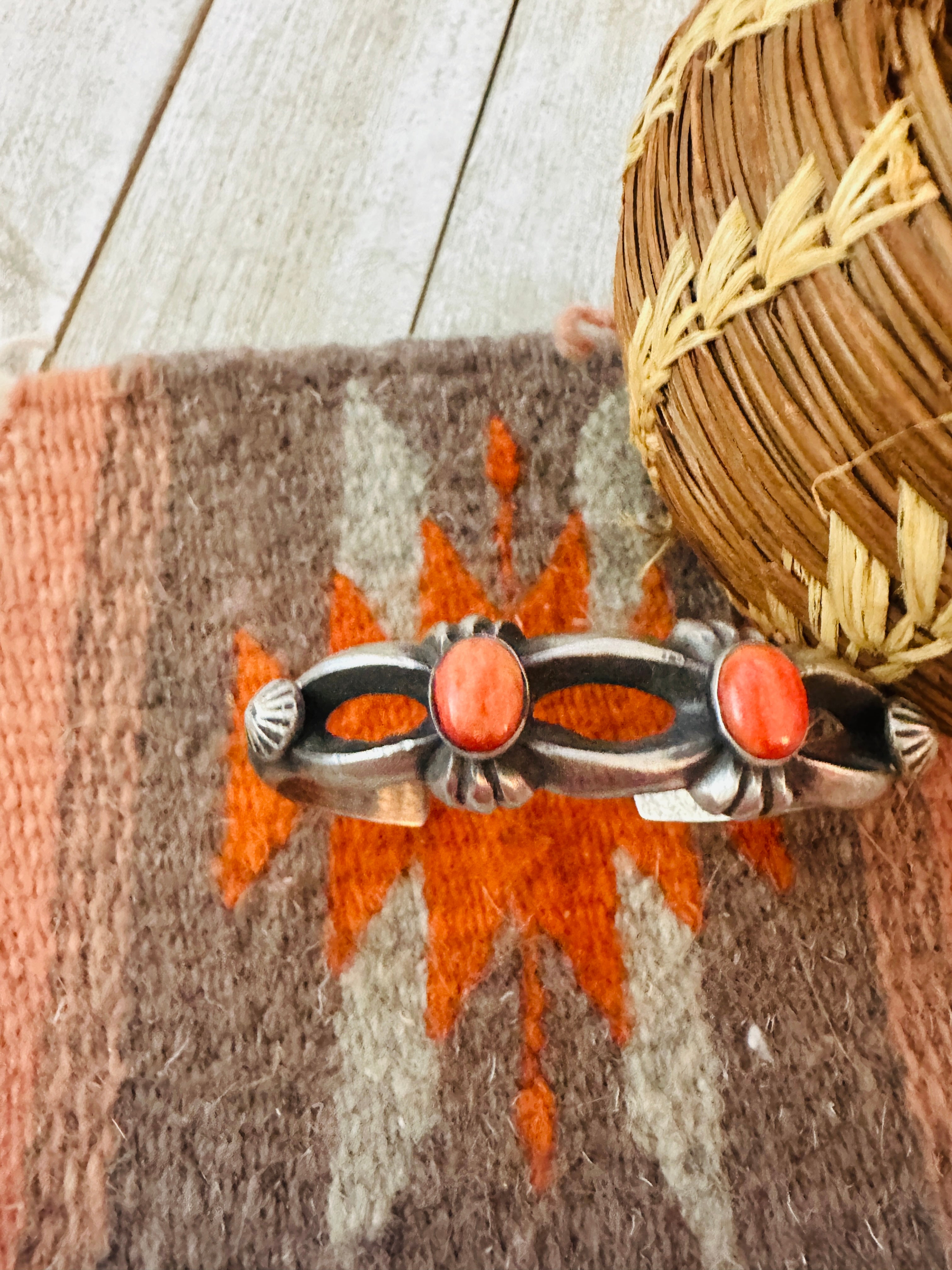 Handcrafted Spiny Oyster & Sterling Silver Cuff Bracelet by Chimney Butte