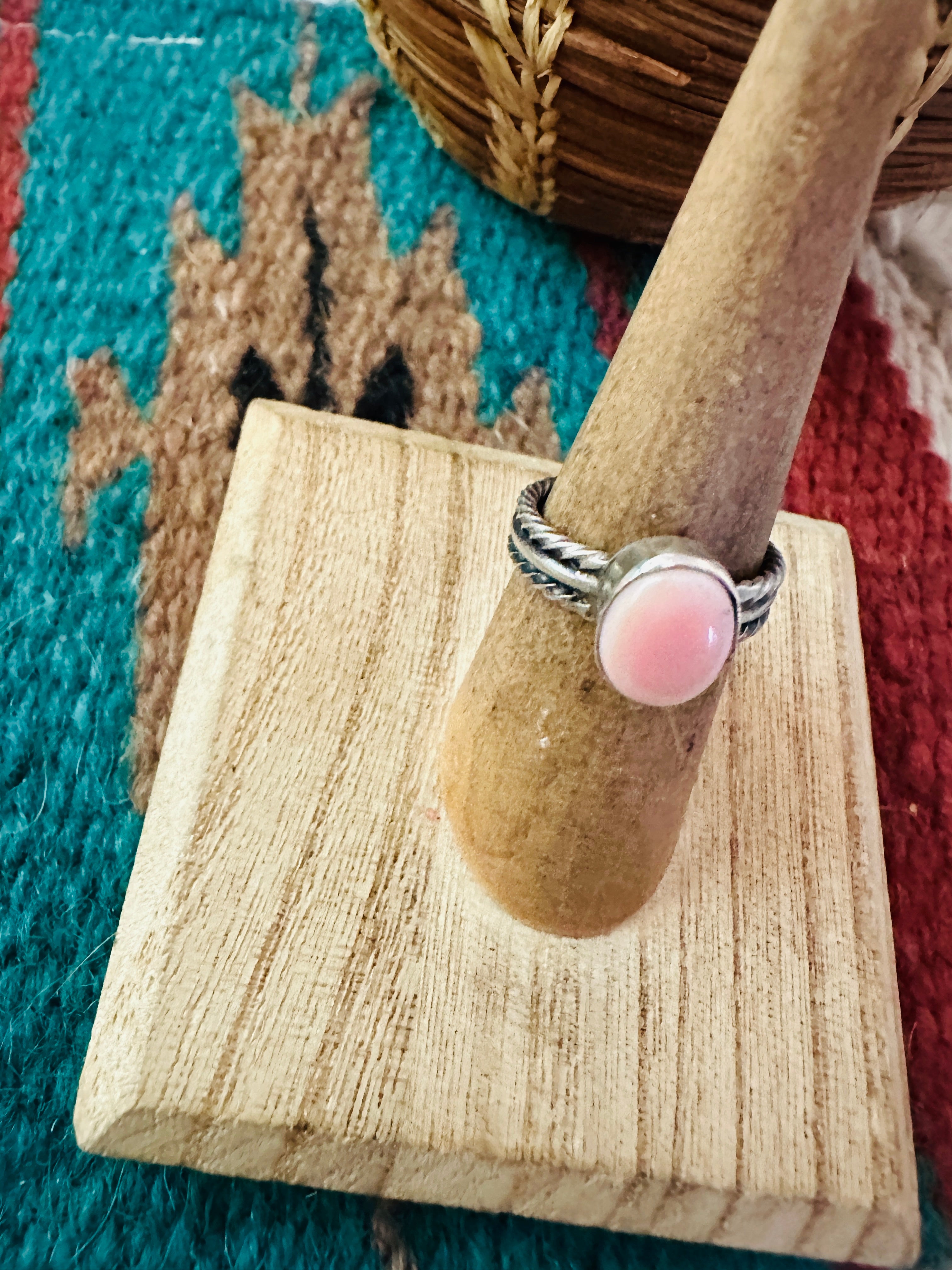 Navajo Sterling Silver & Queen Pink Conch Shell Ring