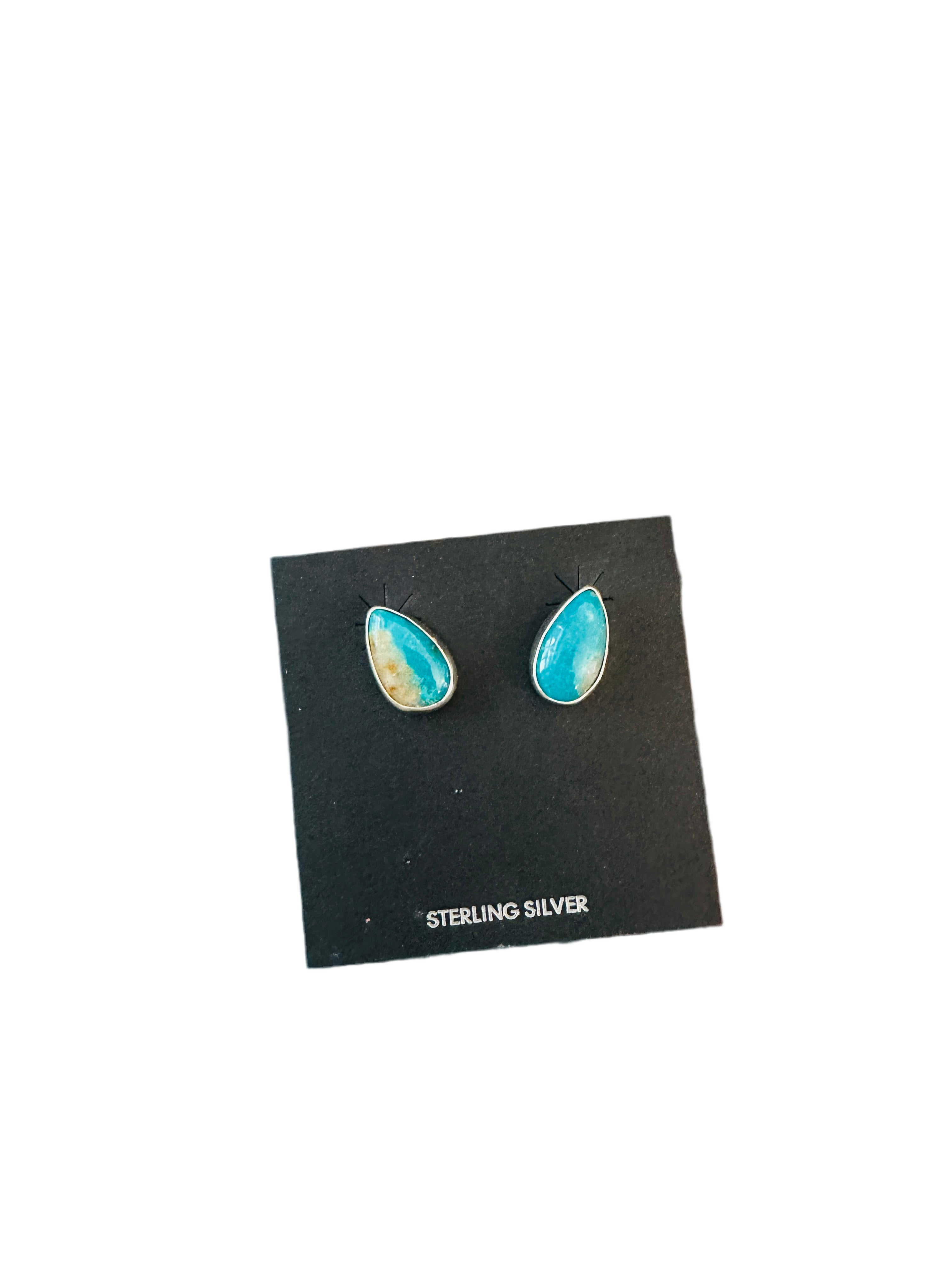 Handcrafted Turquoise & Sterling Silver Teardrop Stud Post Earrings