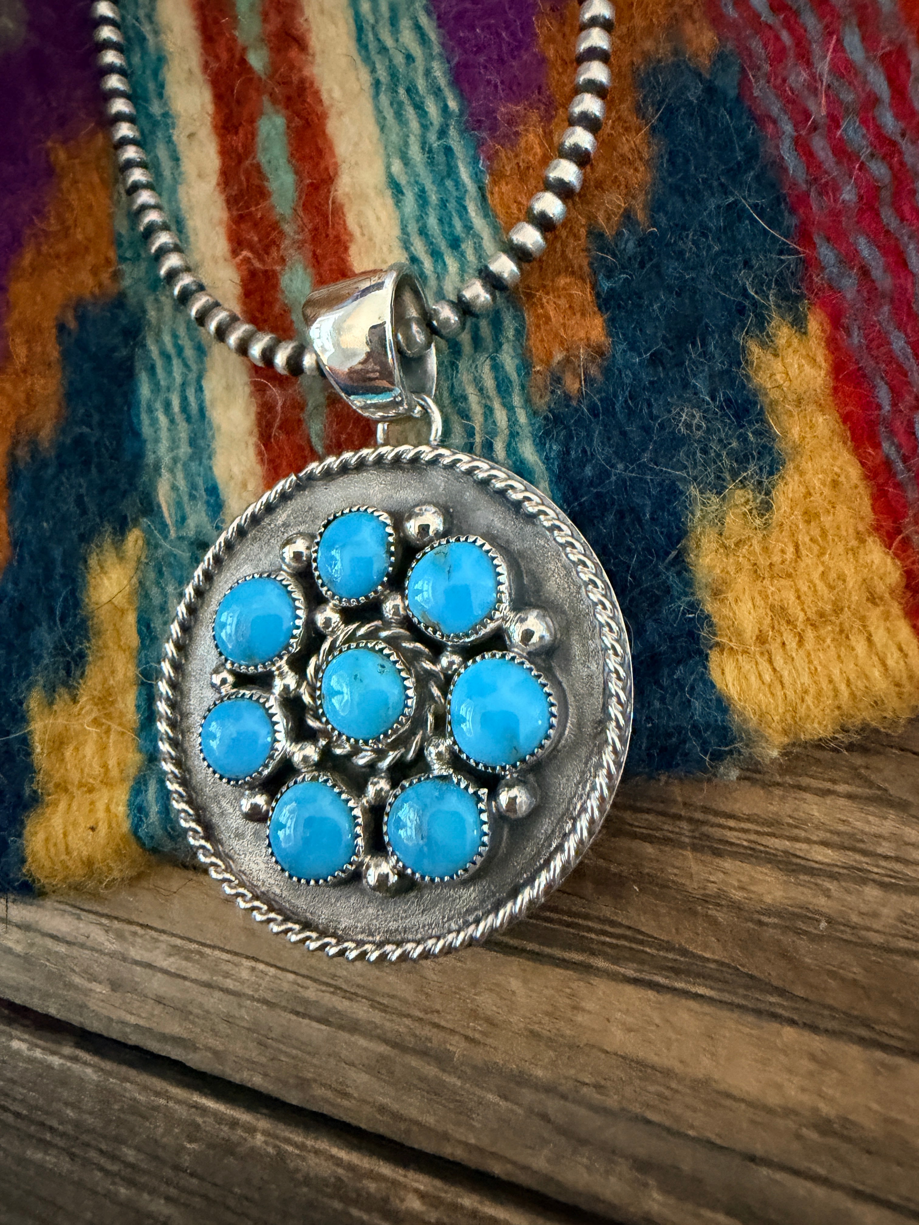 Handcrafted Turquoise and Sterling Silver Cluster Pendant