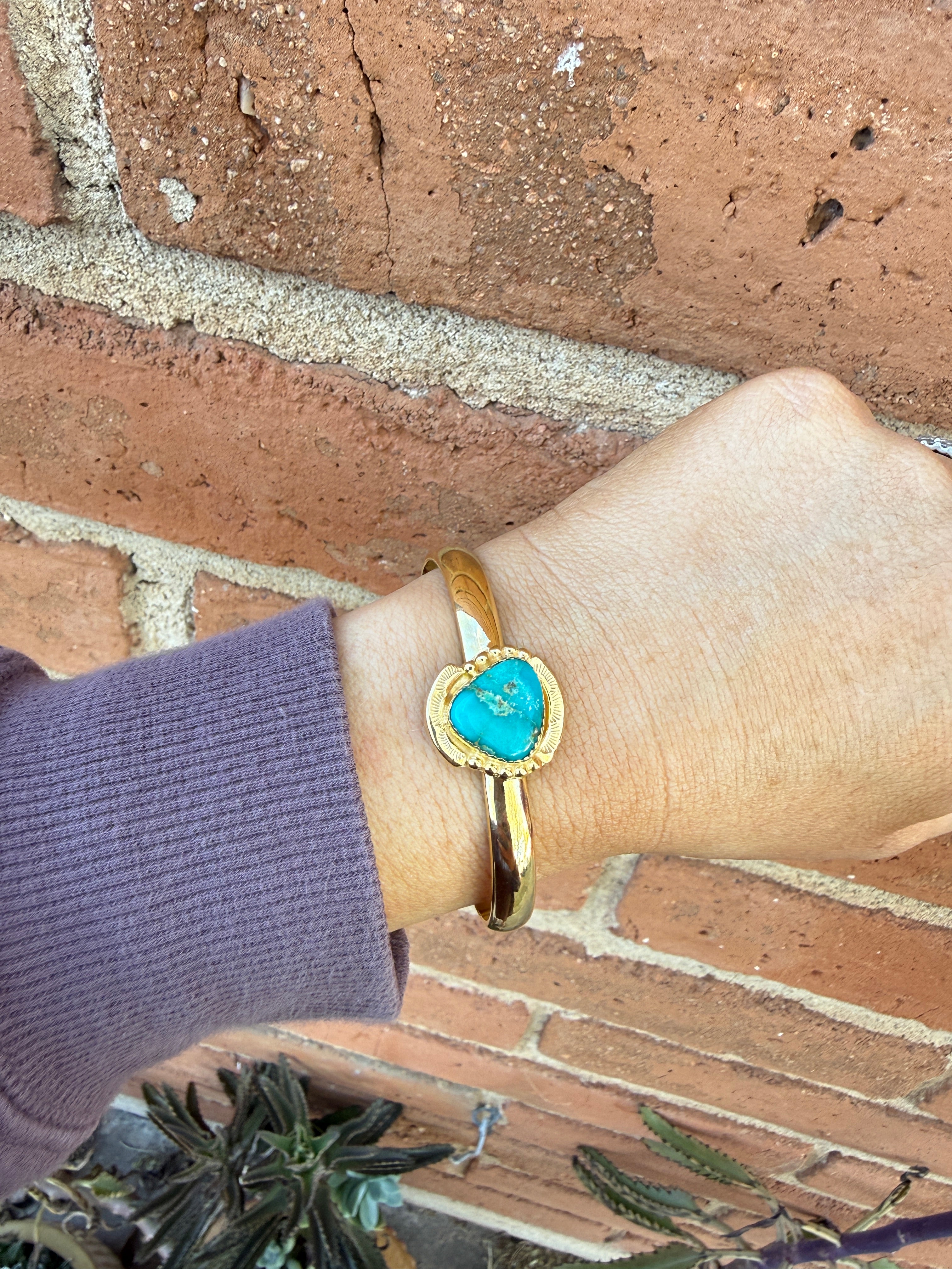 “The Golden Collection” Handmade Gold Plated Sterling Silver Natural Sonoran Mountain Turquoise Bracelet style 7