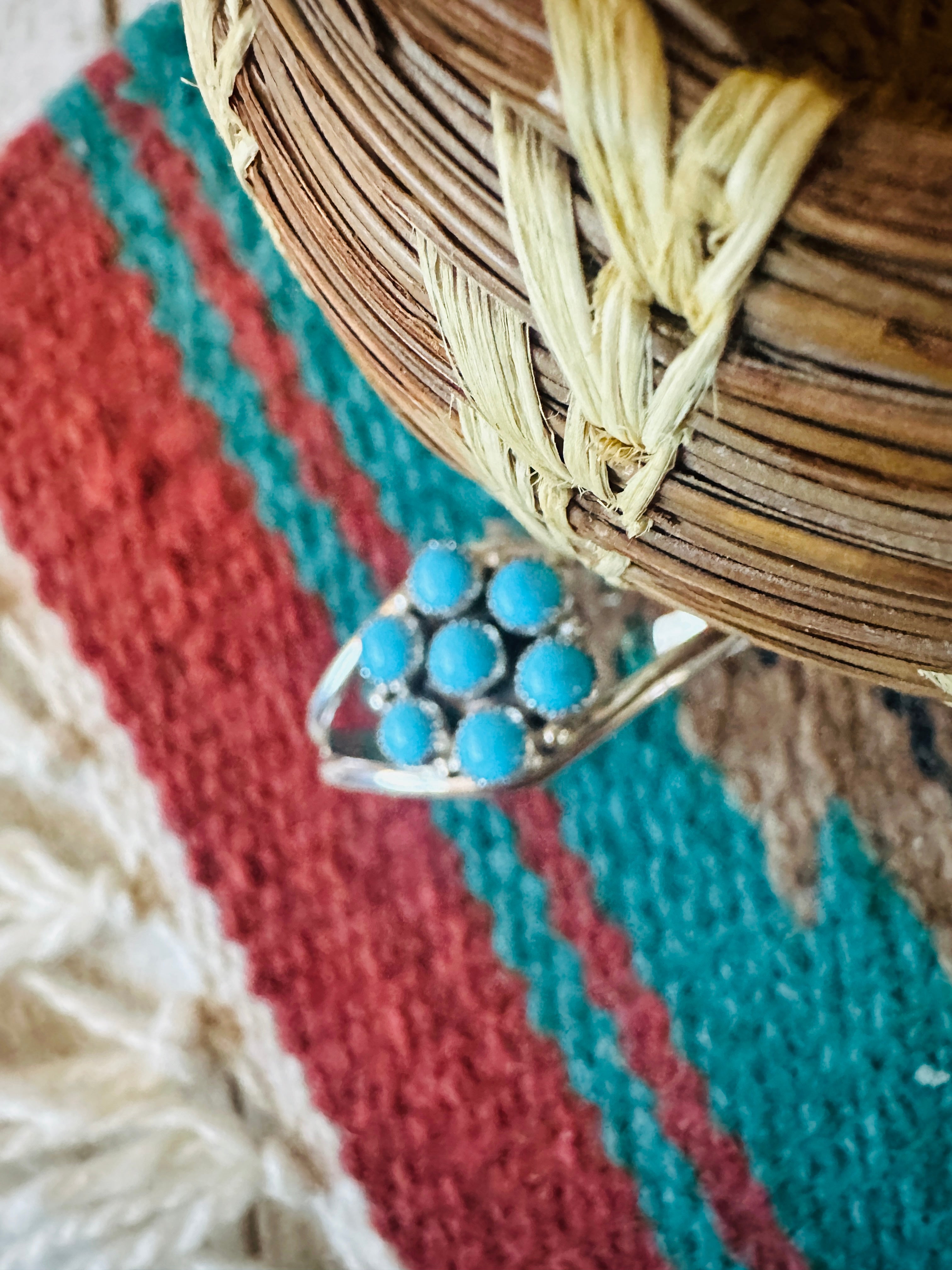 Navajo Sterling Silver & Turquoise Baby Cluster Cuff Bracelet