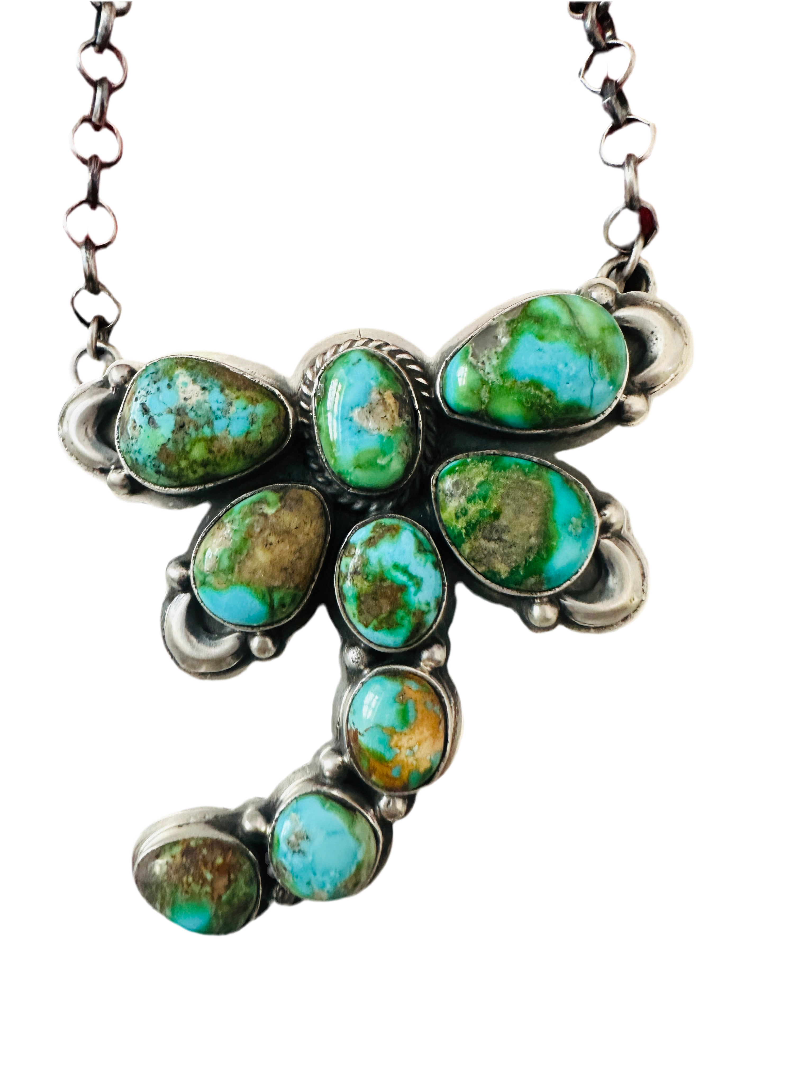 Handcrafted Sonoran Gold Turquoise & Sterling Silver Dragonfly Necklace