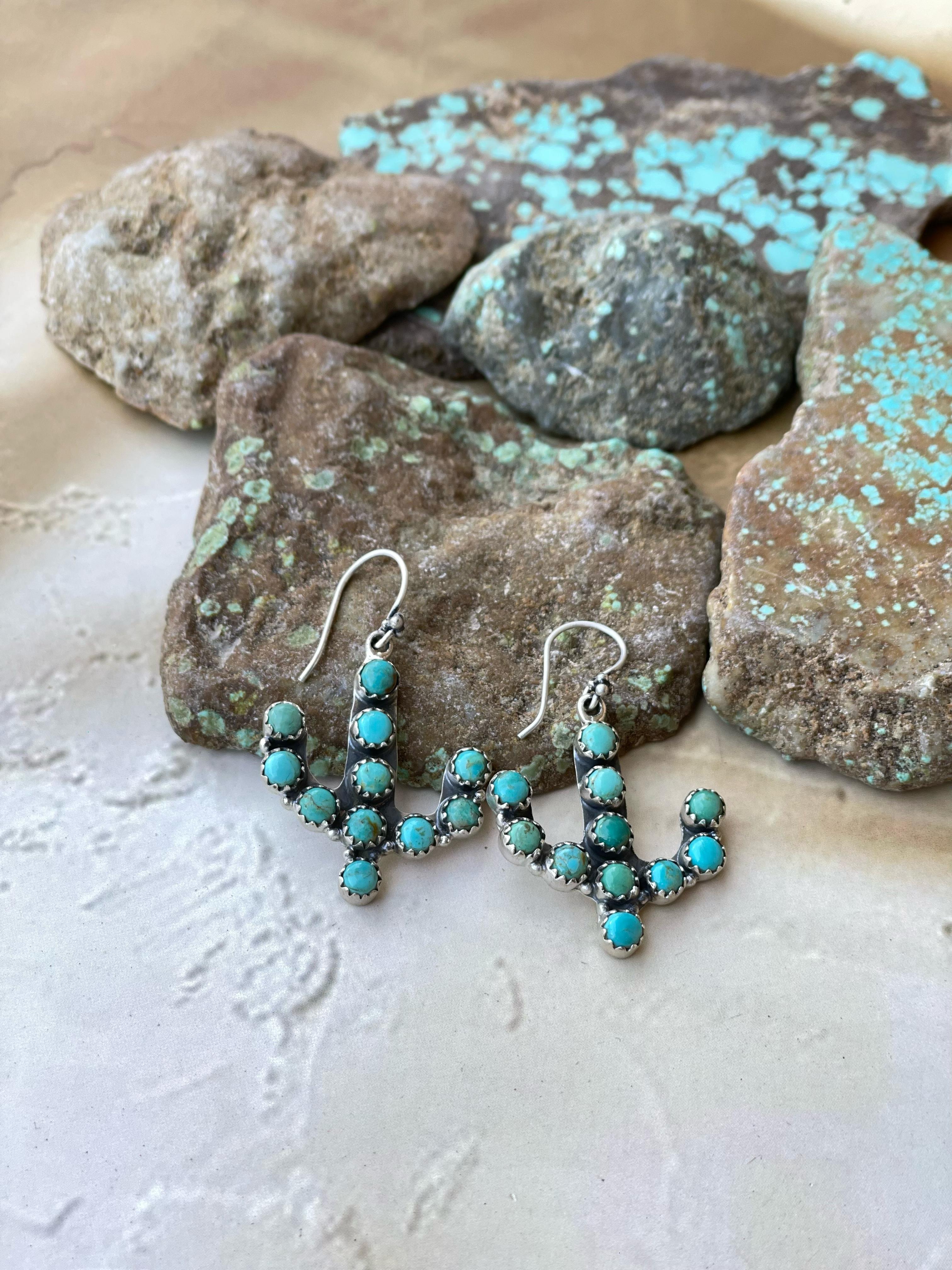 cactus earrings Handmade Sterling Silver & Turquoise Saguaro Cactus Earrings