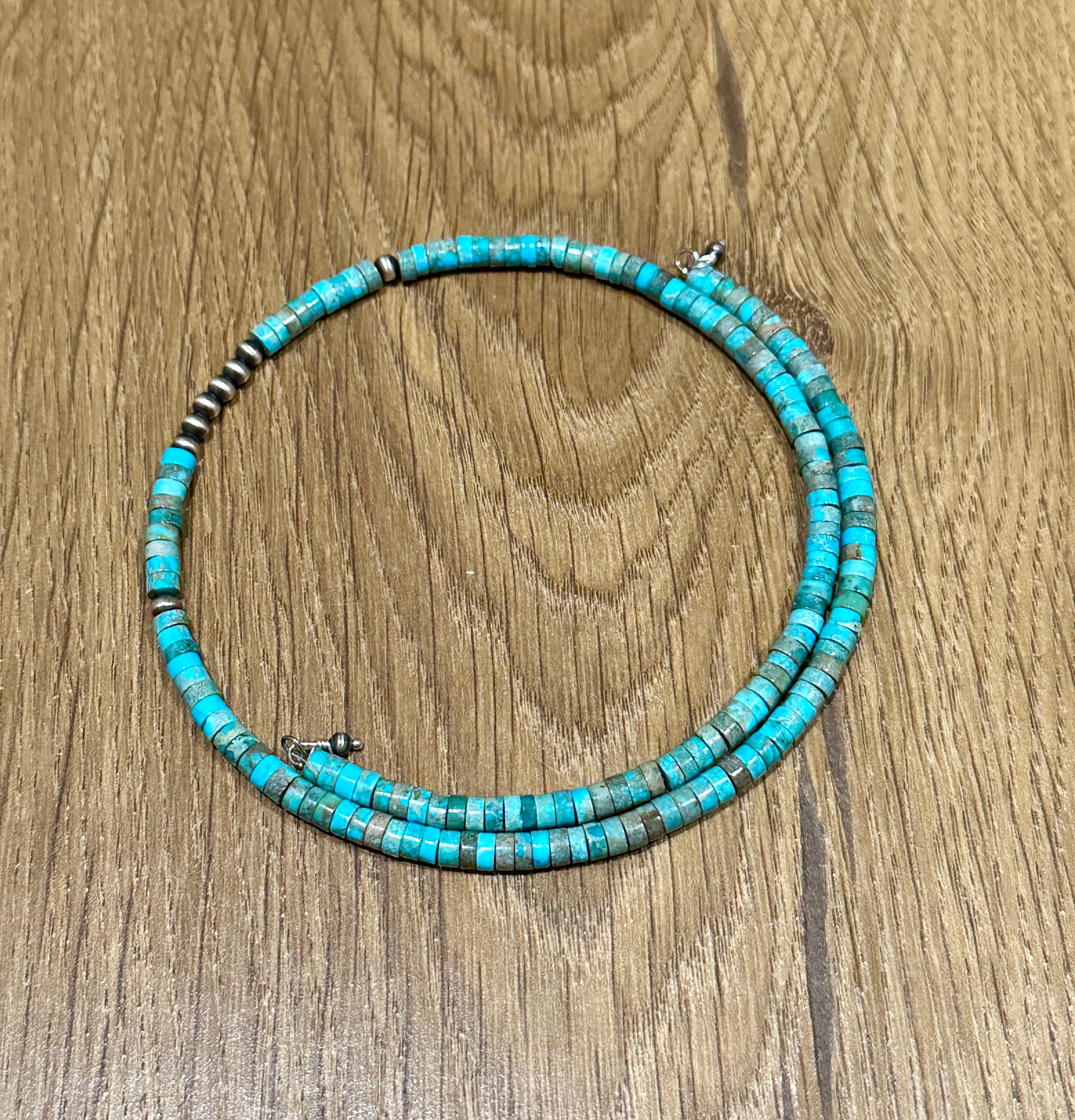 Handmade Turquoise & Sterling Silver Beaded Wrap Choker Necklace