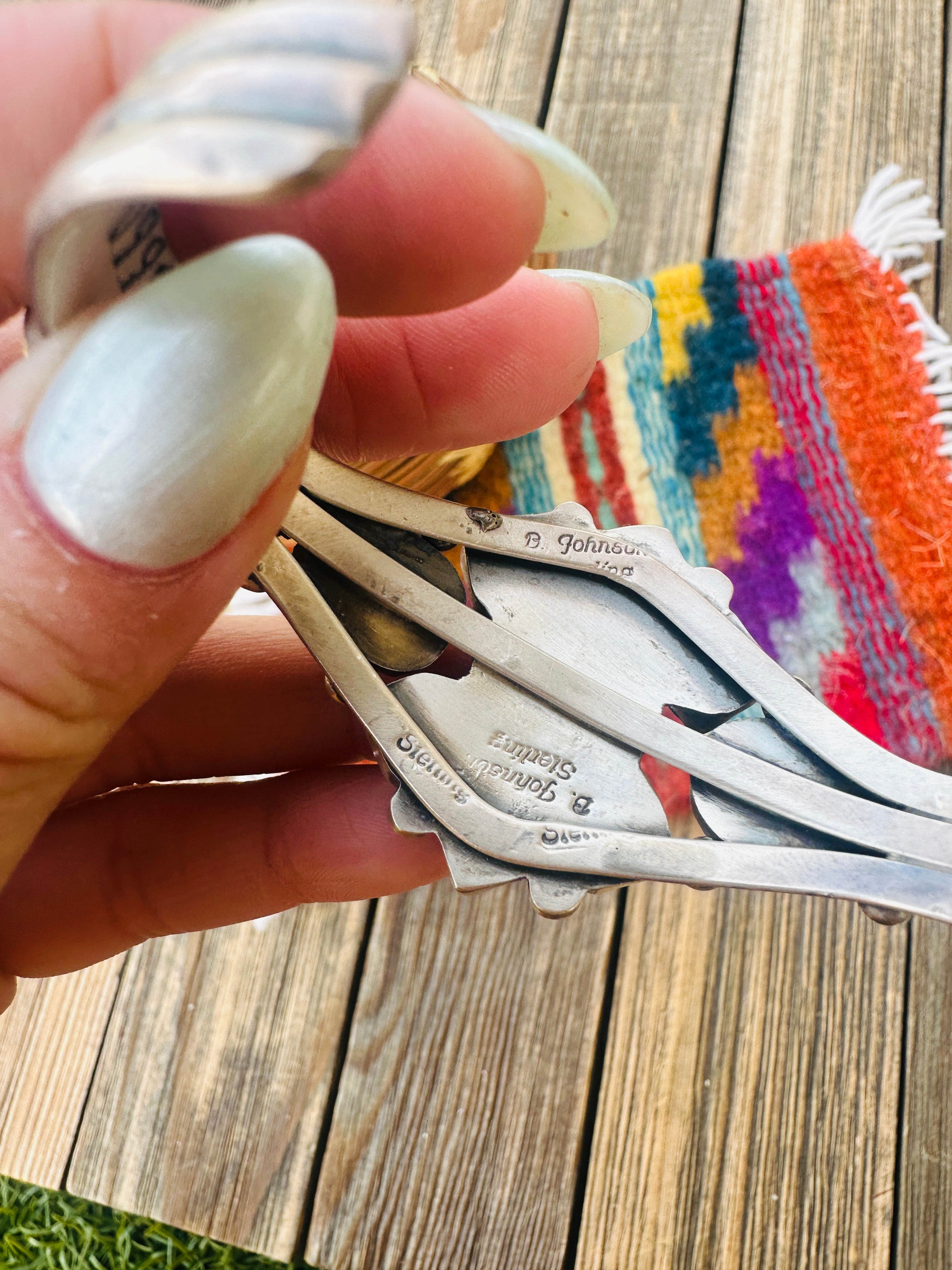 Handcrafted Sterling Silver & White Buffalo Cluster Cuff Bracelet by Bobby Johnson