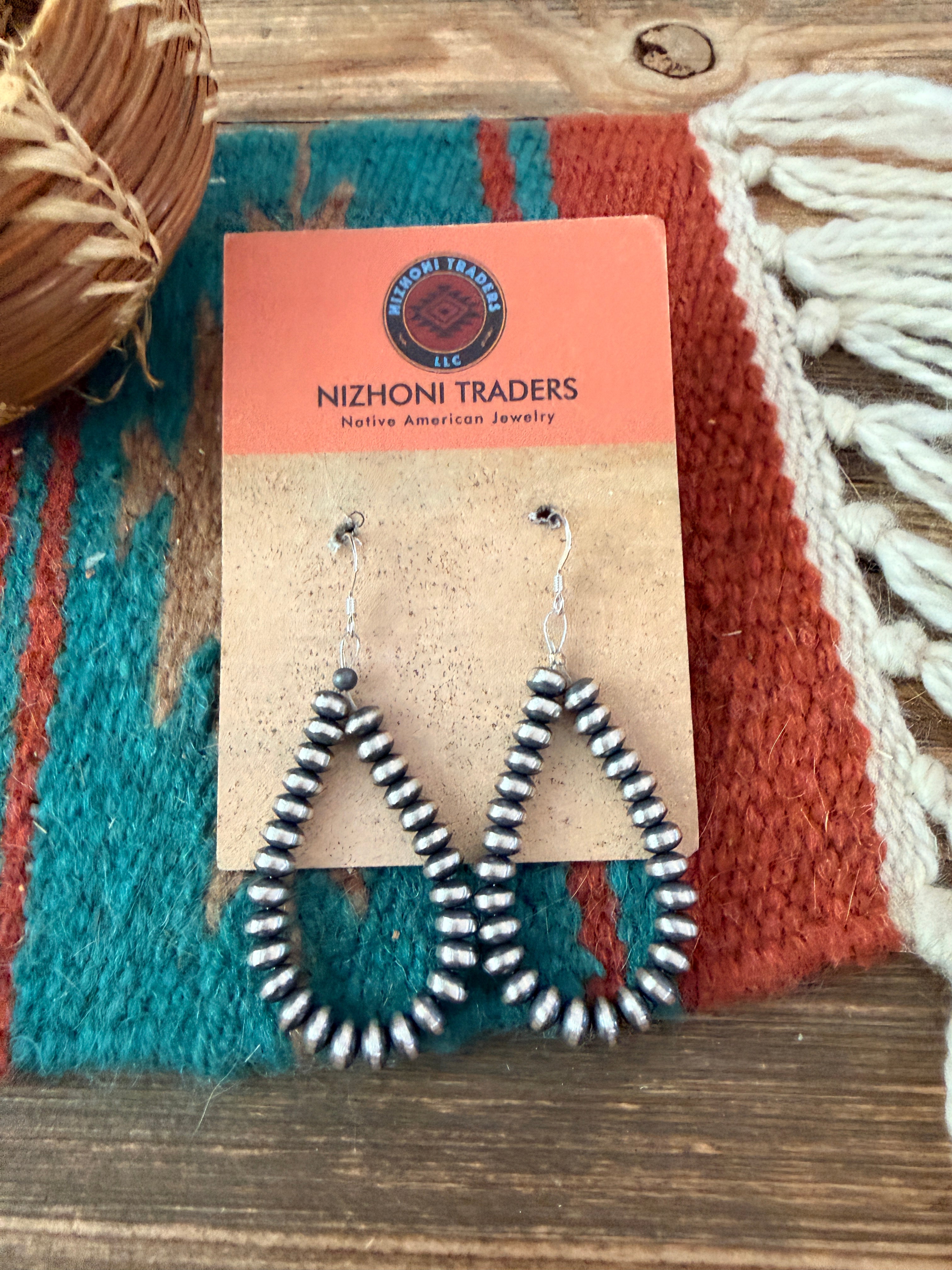 Handcrafted Sterling Silver Saucer Bead Dangle Hoop Earrings