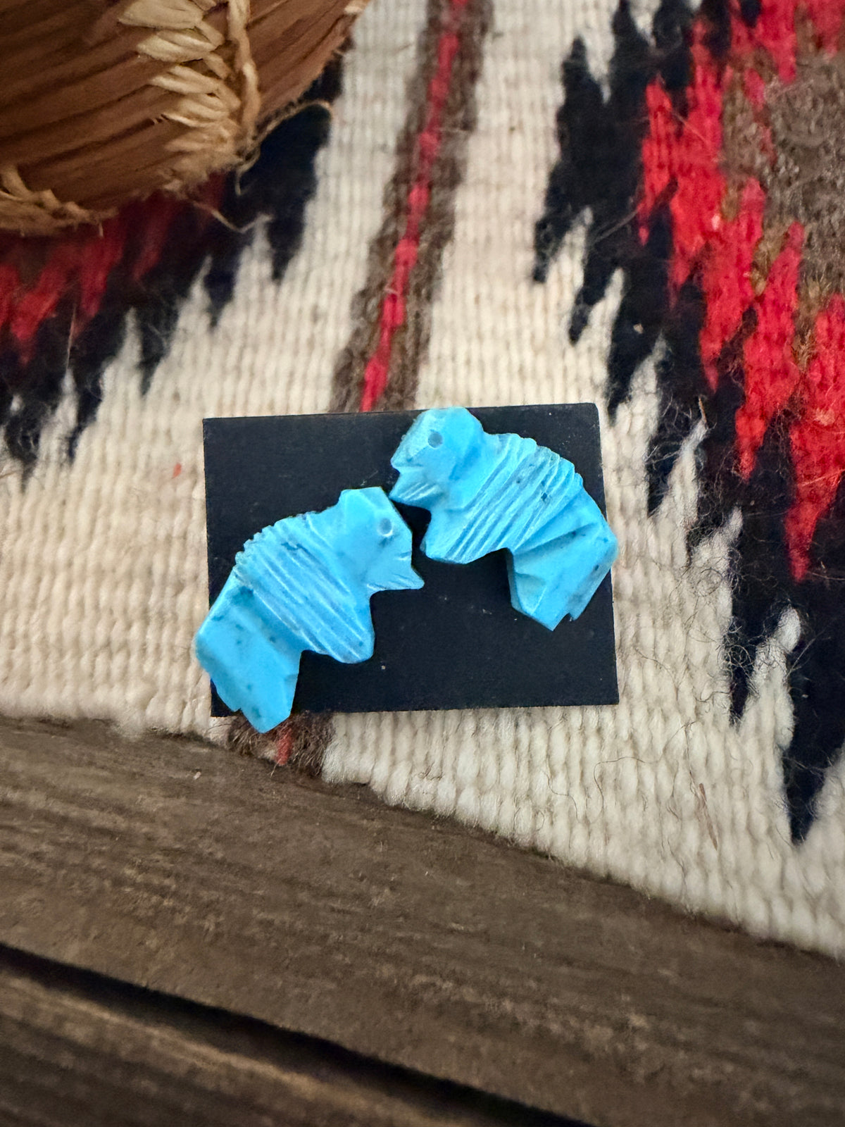 Handcrafted Hand Carved Turquoise Fetish Buffalo Stud Earrings