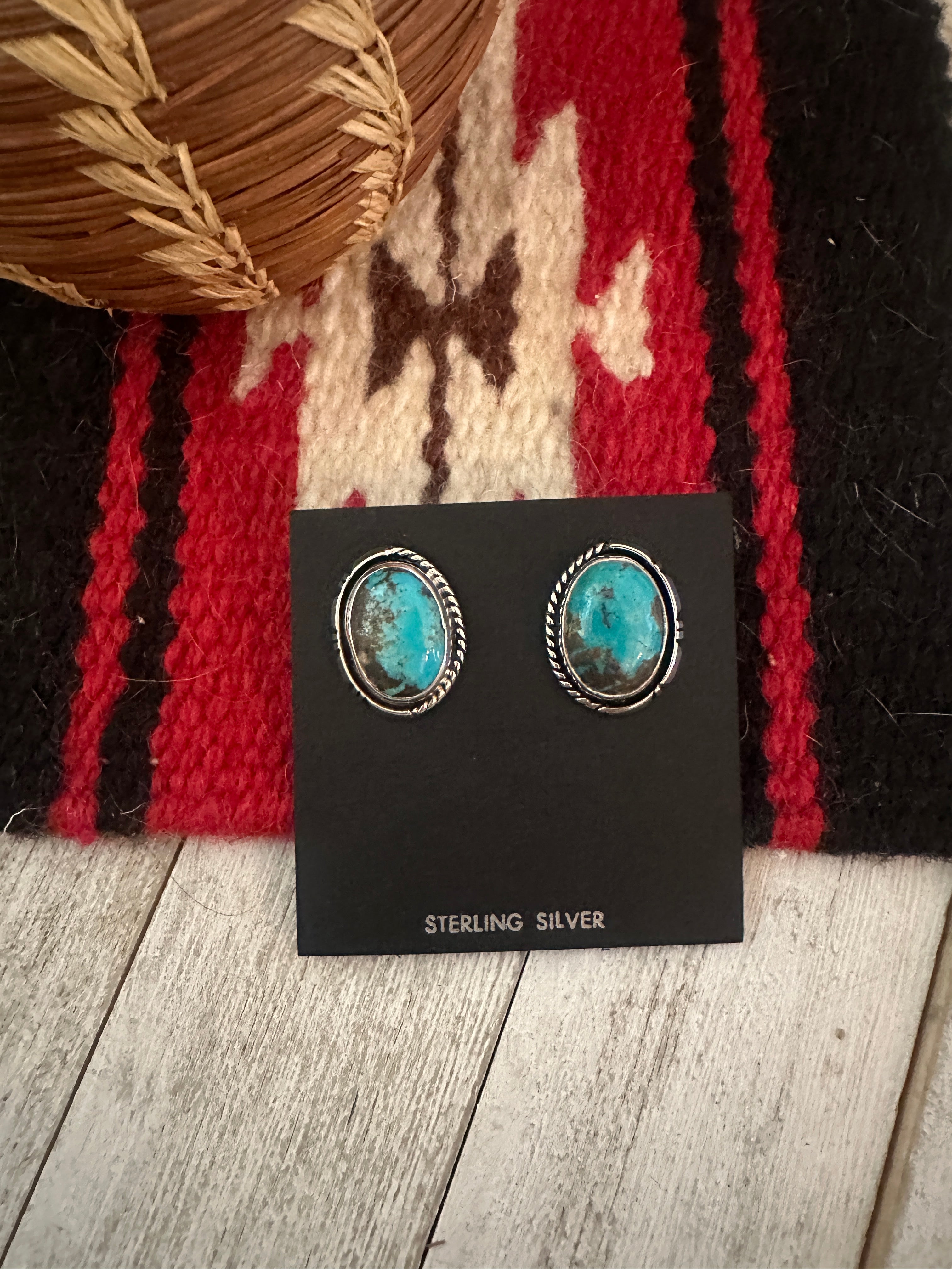 Navajo Kingman Turquoise & Sterling Silver Post Earrings