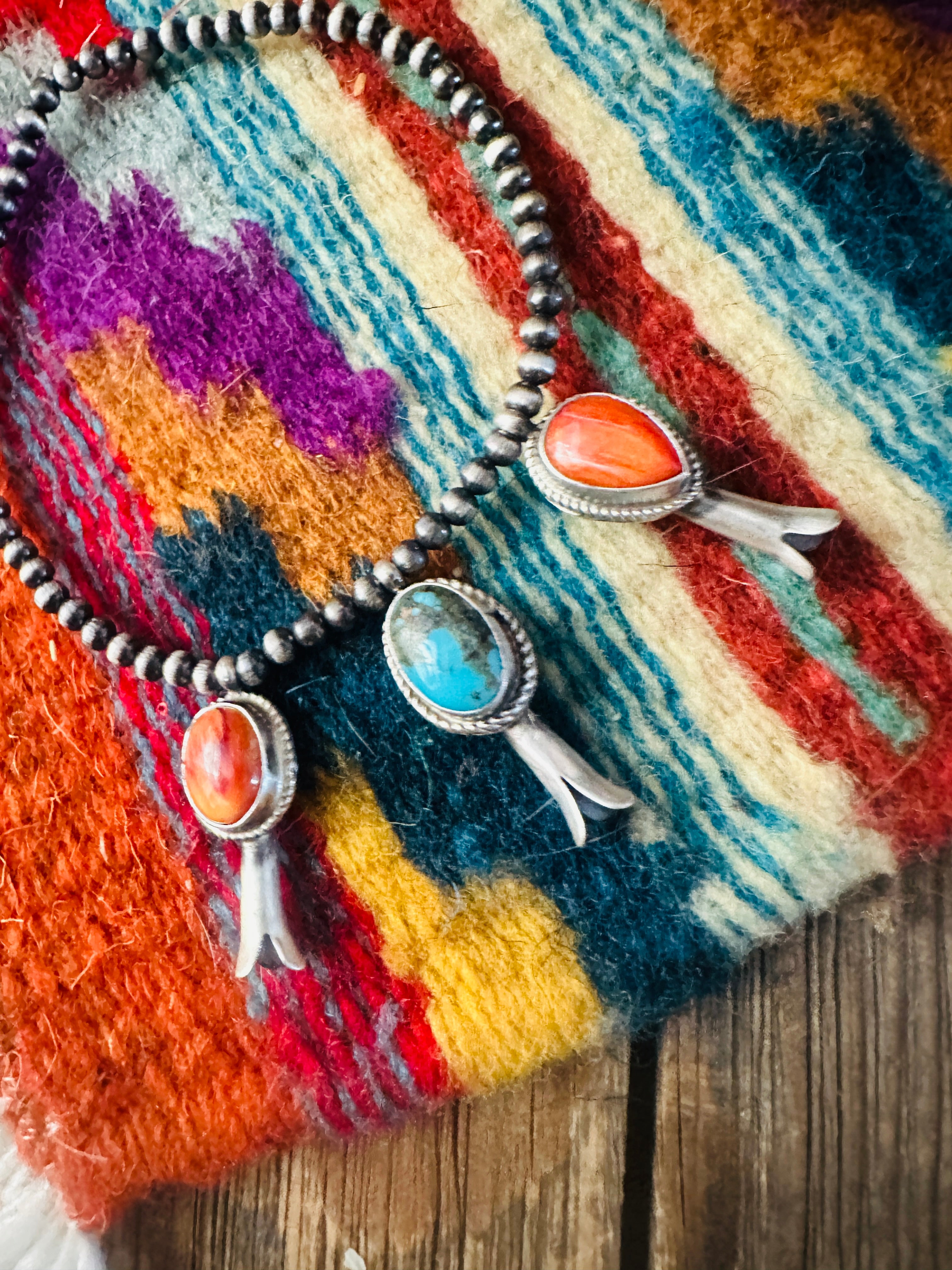 Handcrafted 3mm Sterling Silver Pearl, Turquoise & Spiny Oyster Blossom Stretch Bracelet