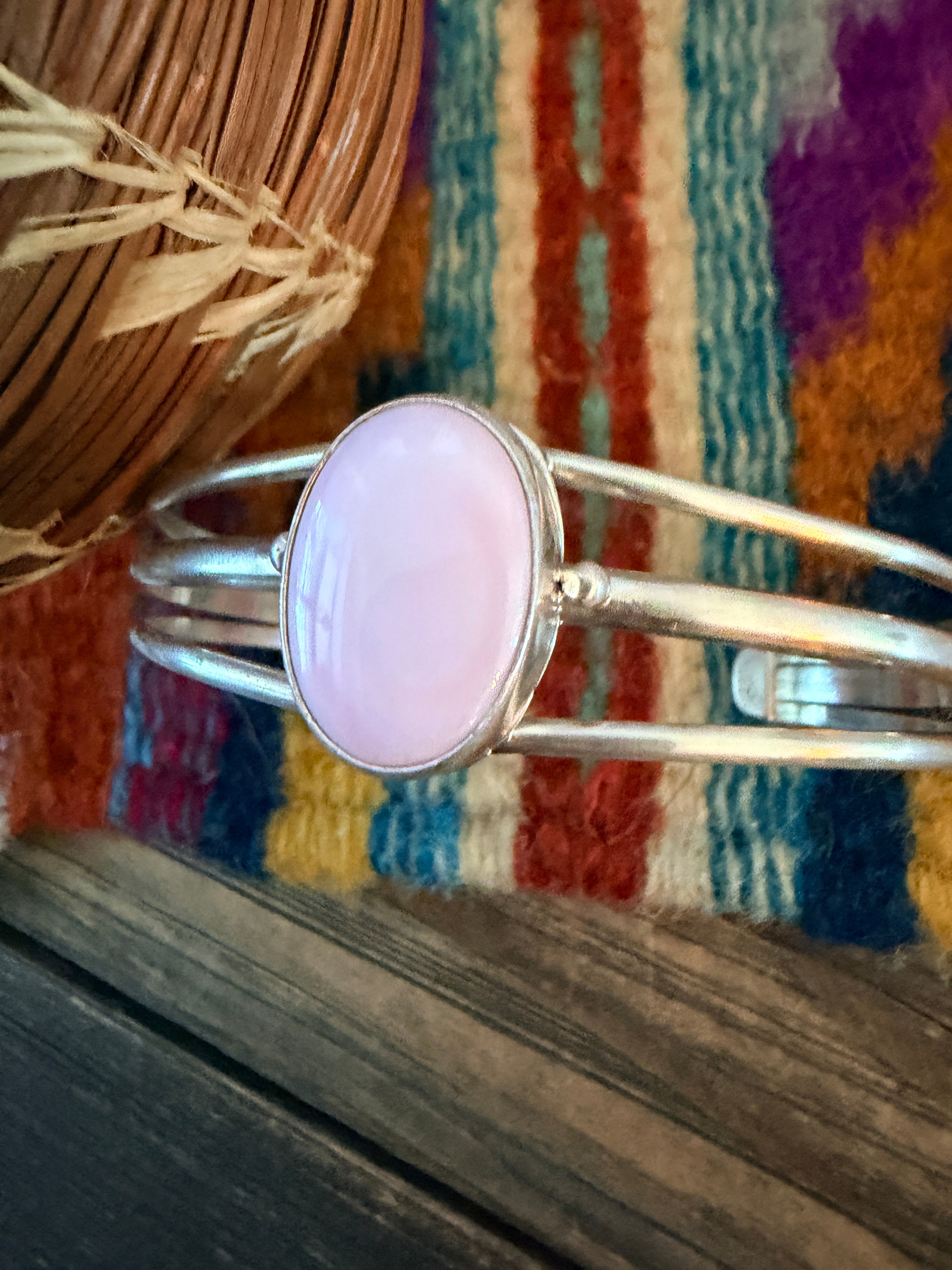 Handcrafted Queen Pink Conch & Sterling Silver Cuff Bracelet