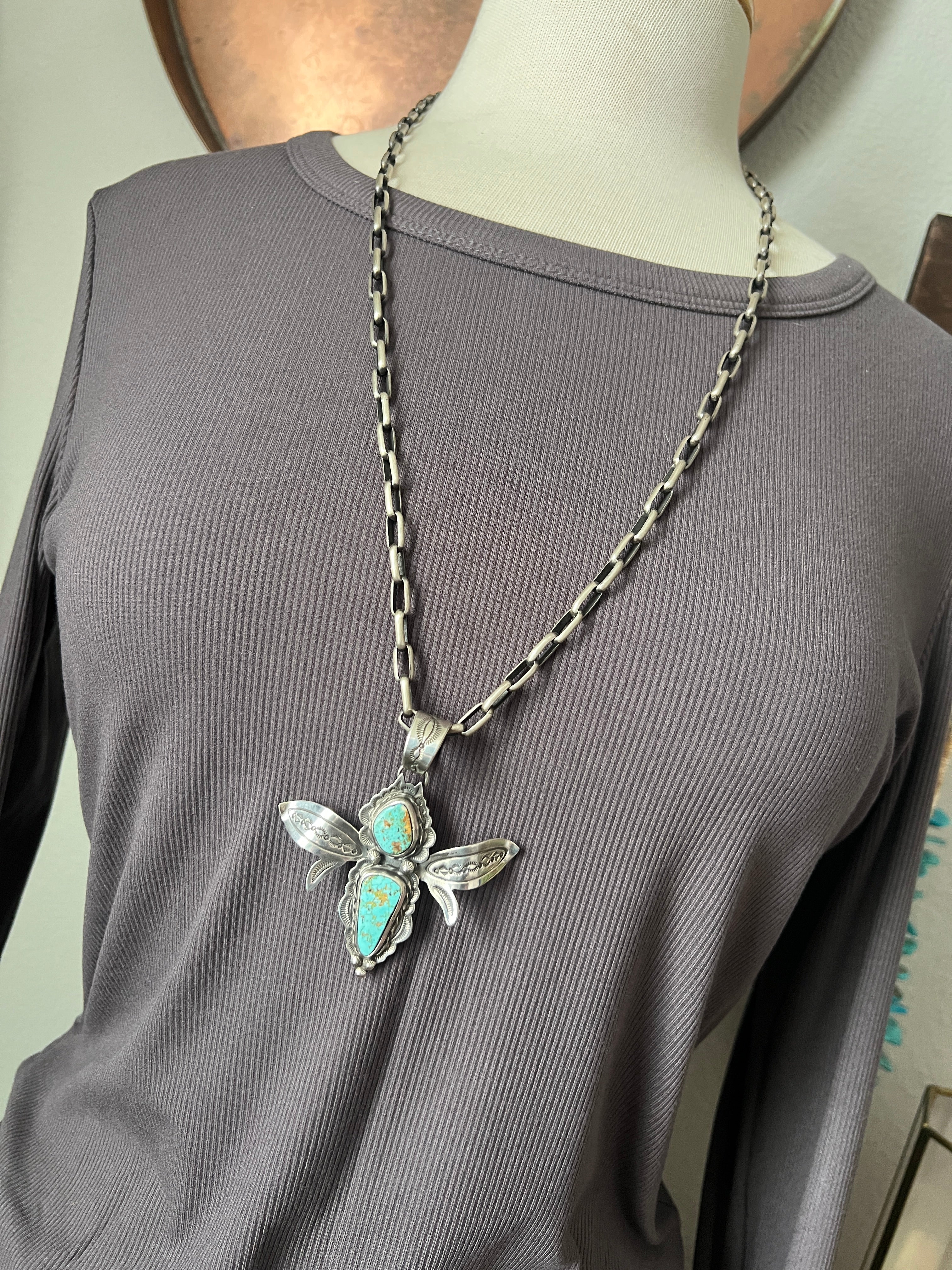 Sterling Silver and Turquoise Winged Bug Pendant by Kimari Somers