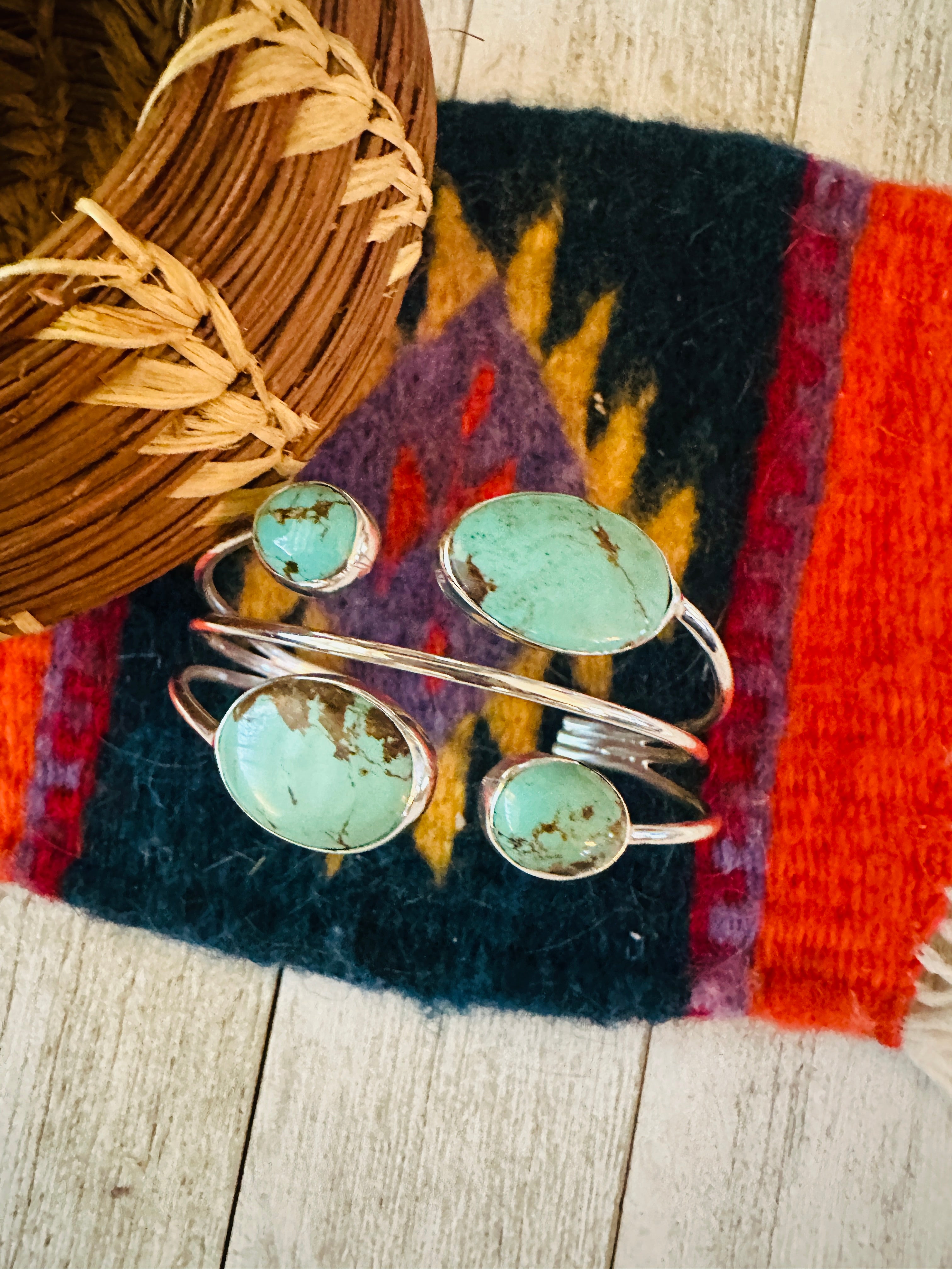 Navajo Sterling Silver & Turquoise Cuff Bracelet by Francis Fred