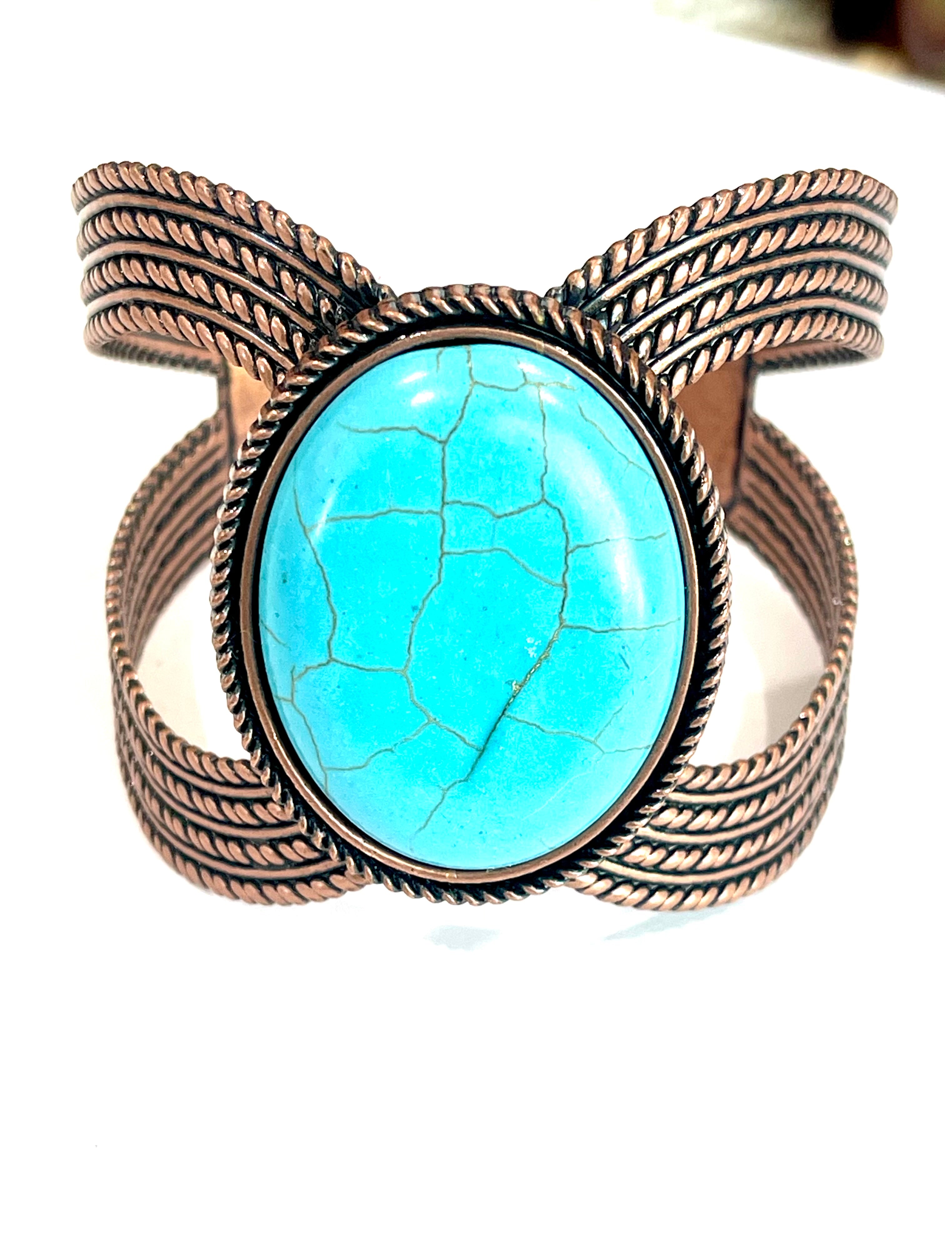 Vintage Handmade Copper & Faux Turquoise Cuff