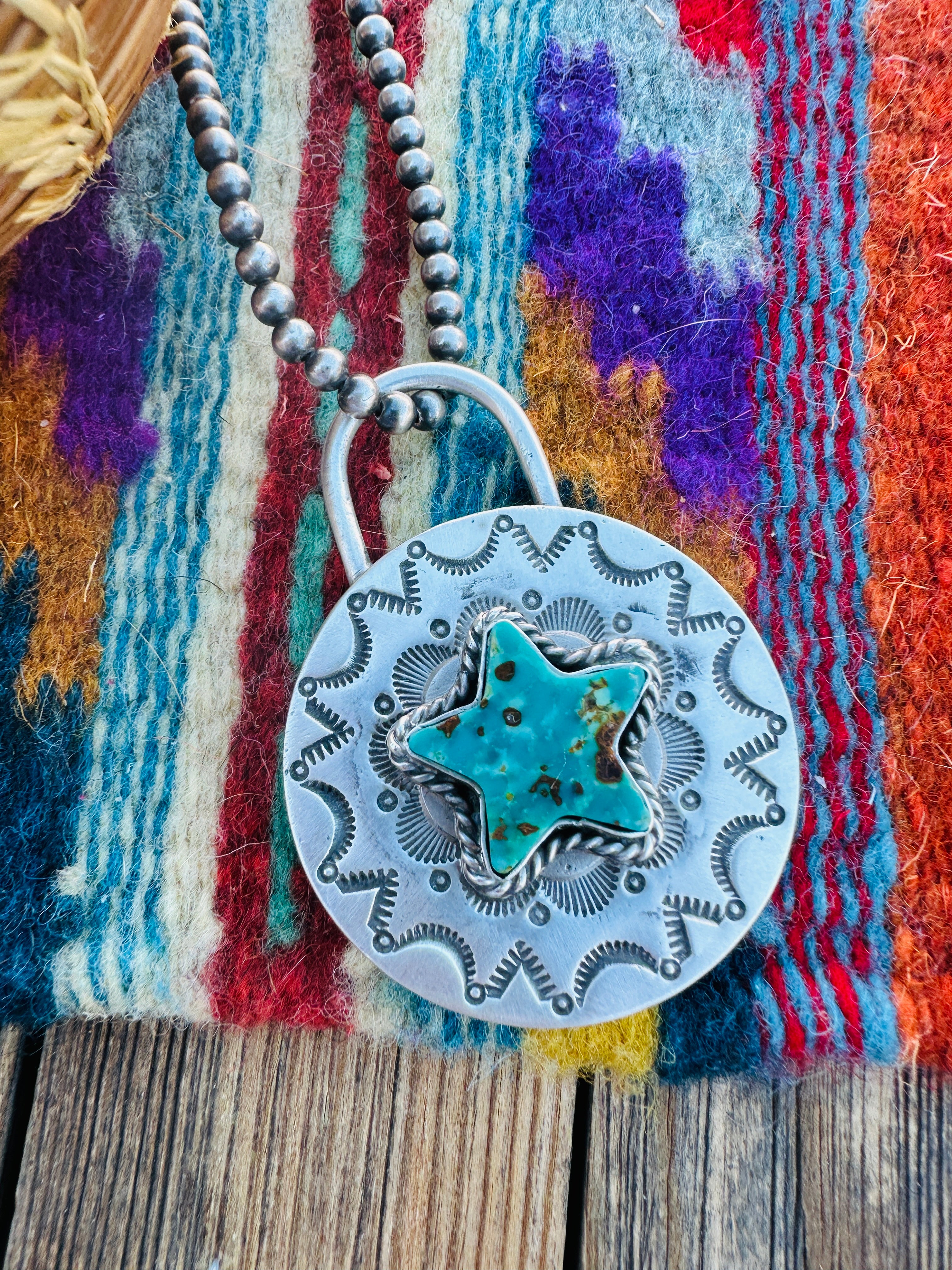 Handcrafted Turquoise & Sterling Silver Locket Style Pendant by Charles Johnson