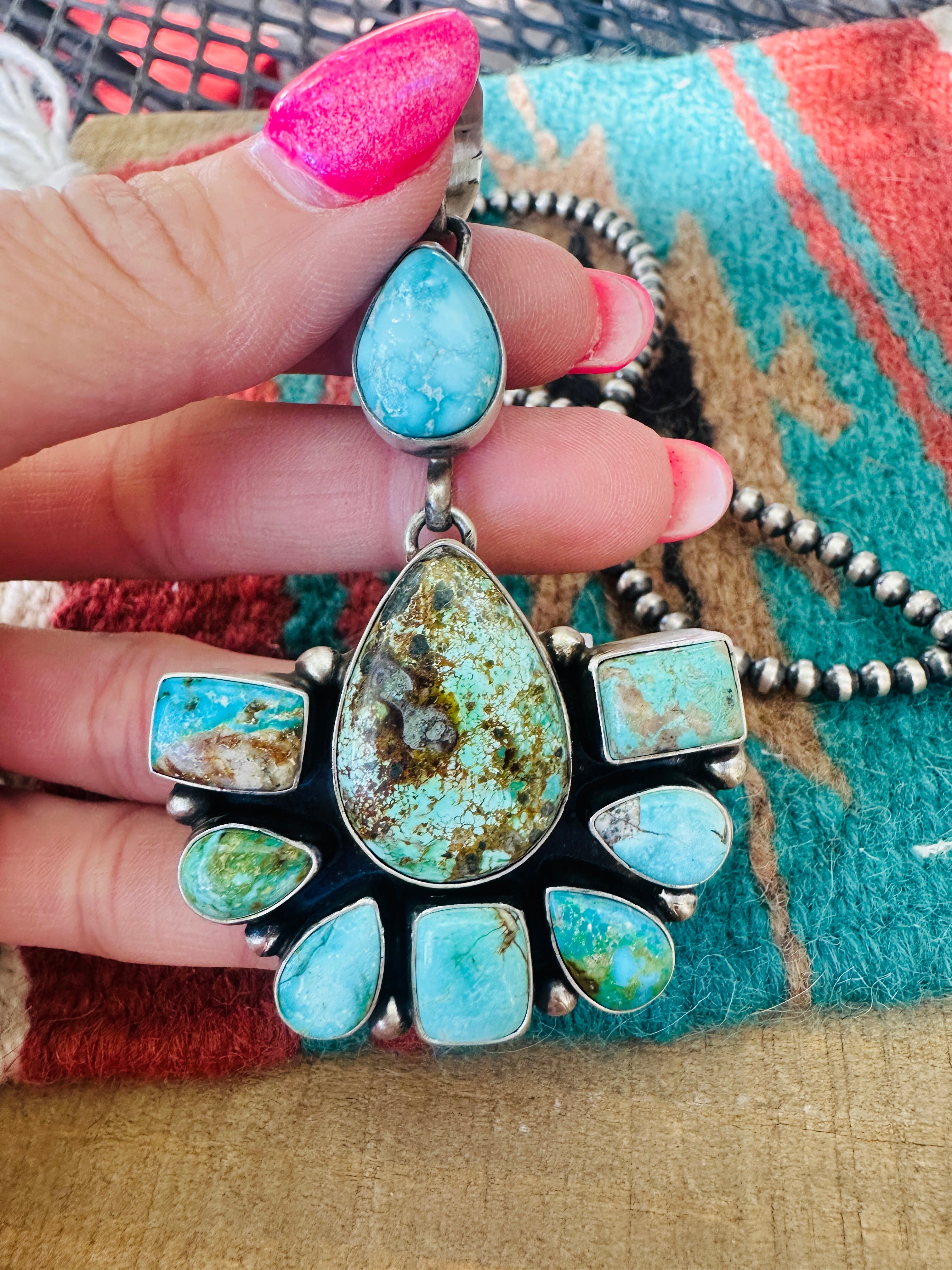 Handcrafted Sterling Silver & Turquoise Cluster Pendant by Kathleen Livingston