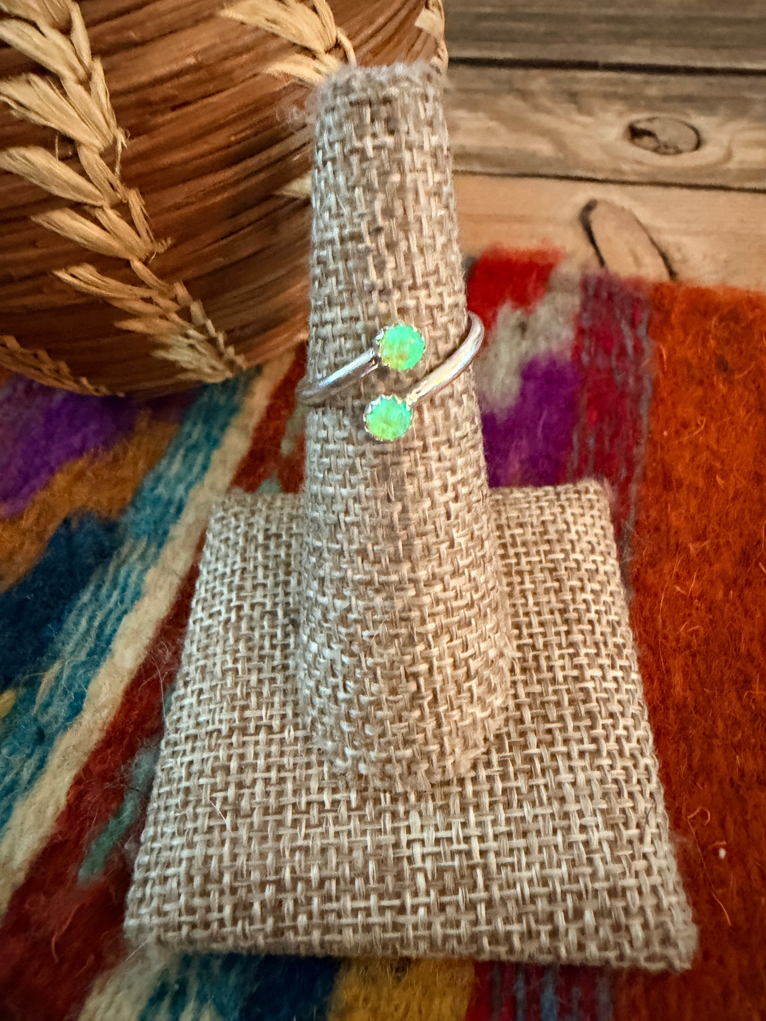 Handcrafted Lime Green Opal & Sterling Silver Adjustable Ring