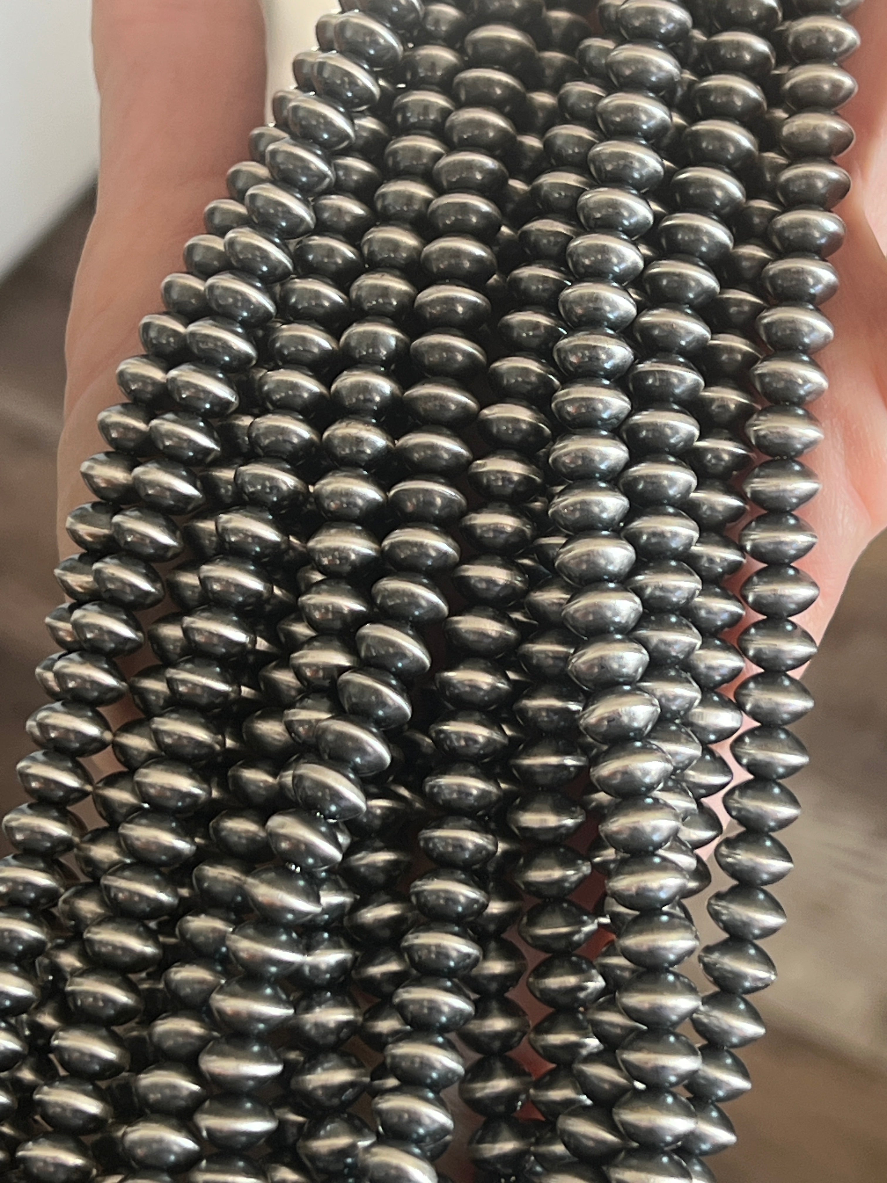 Vinita Cowboy Handmade 8mm Sterling Silver Navajo Saucer Pearl Beaded Necklaces