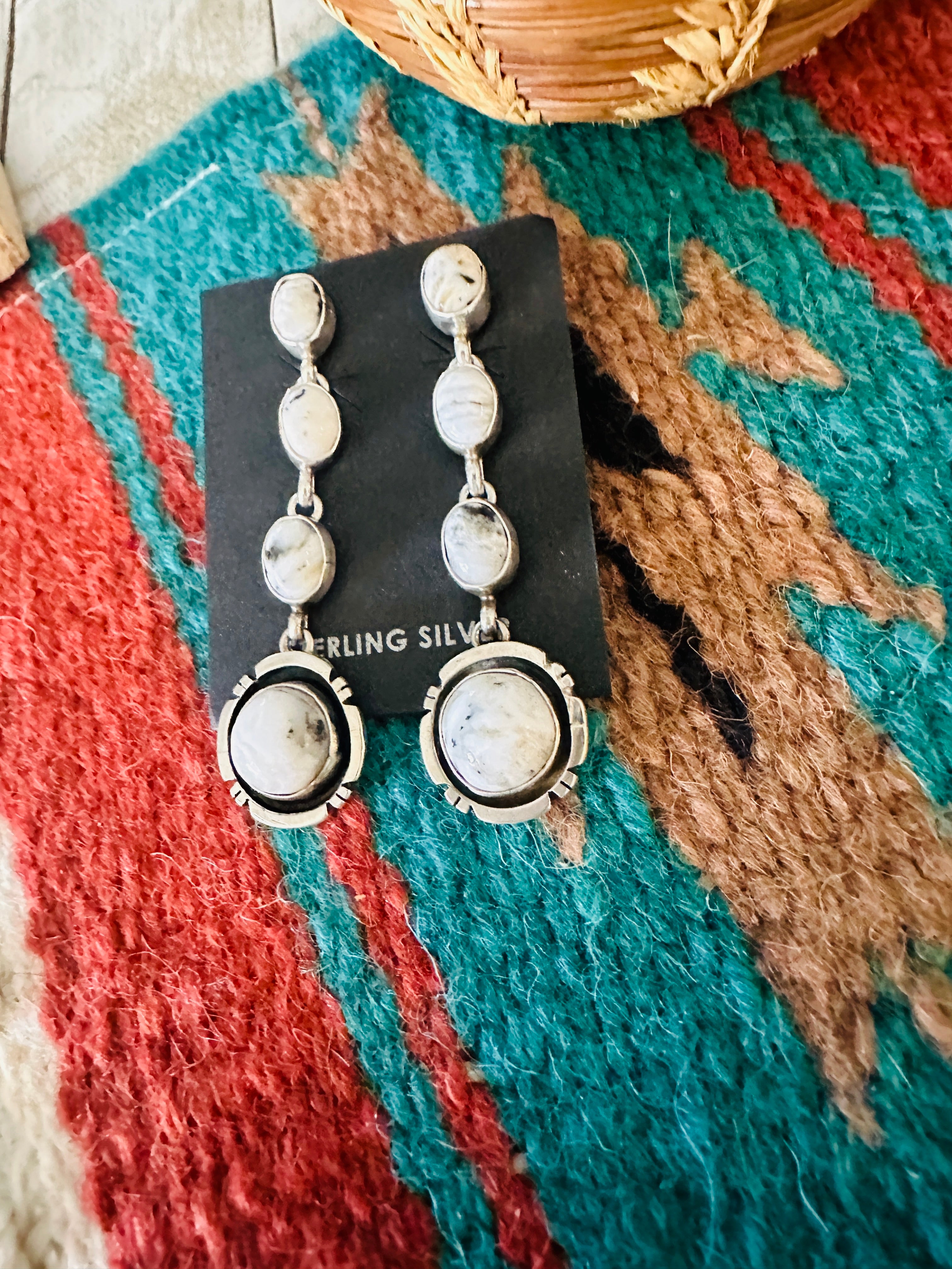 Navajo White Buffalo & Sterling Silver Dangle Earrings