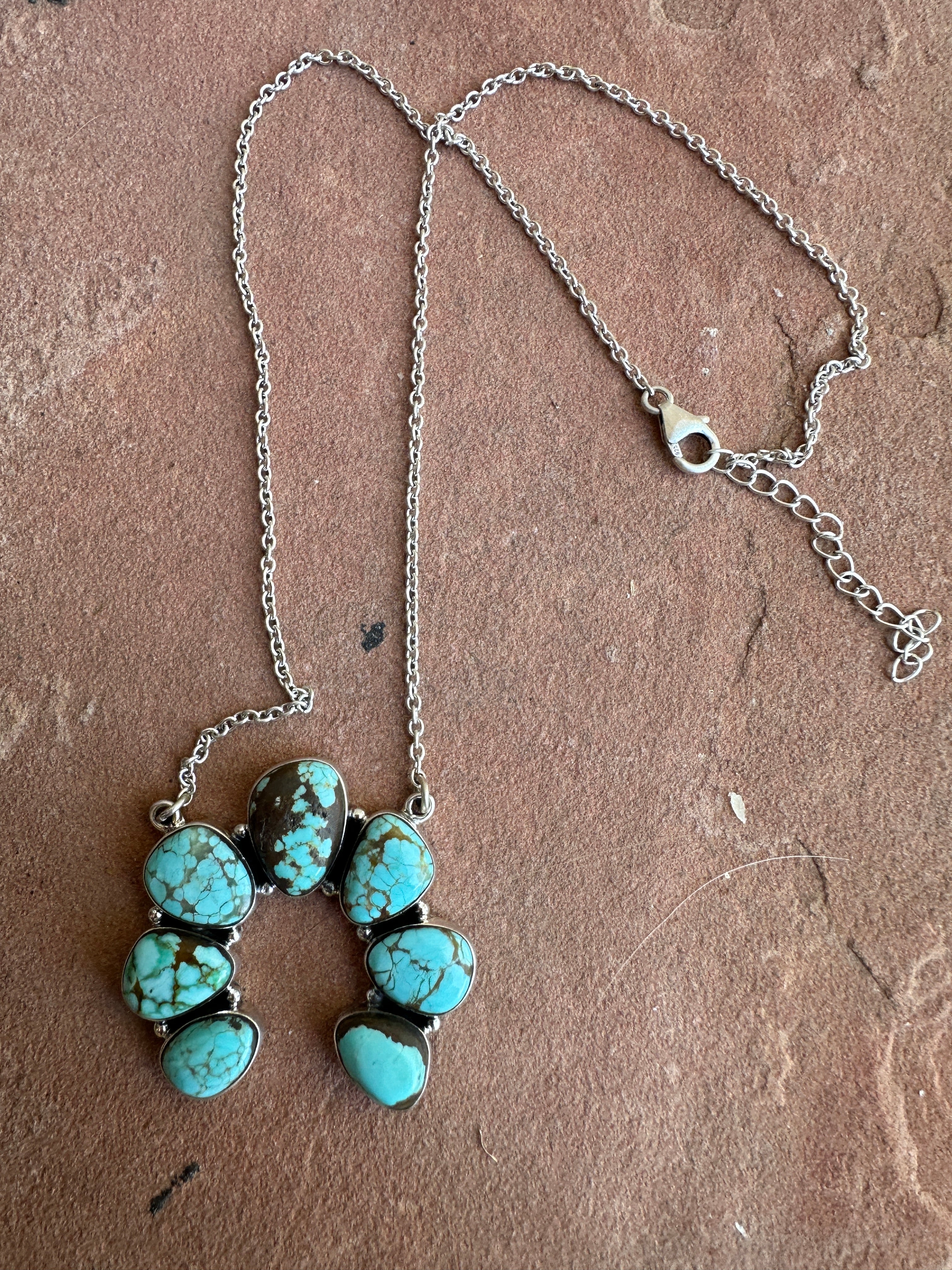 Handmade Number 8 Turquoise & Sterling Silver Naja Necklace