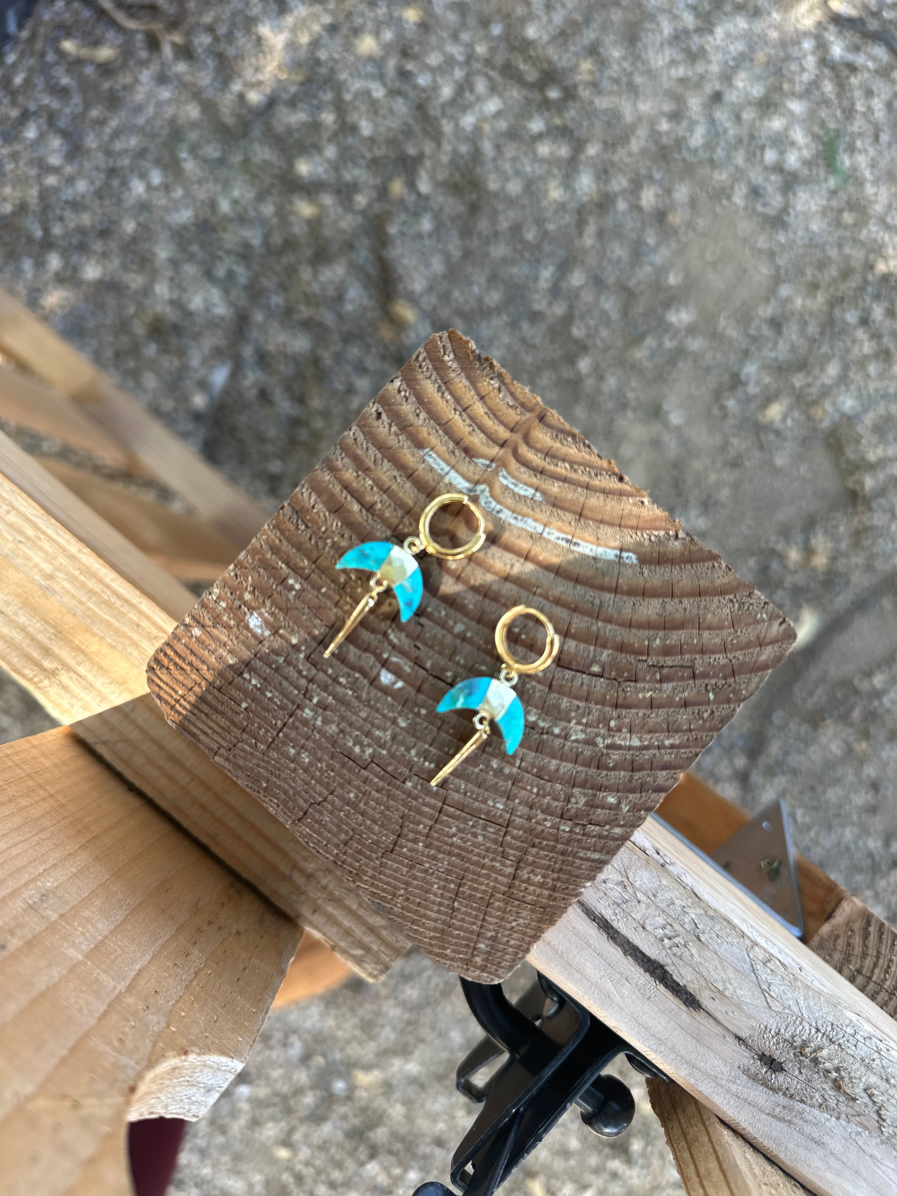 “The Golden Collection” MOON Hoops Handmade Turquoise & 14k Gold Plated Mini Hoop Earrings