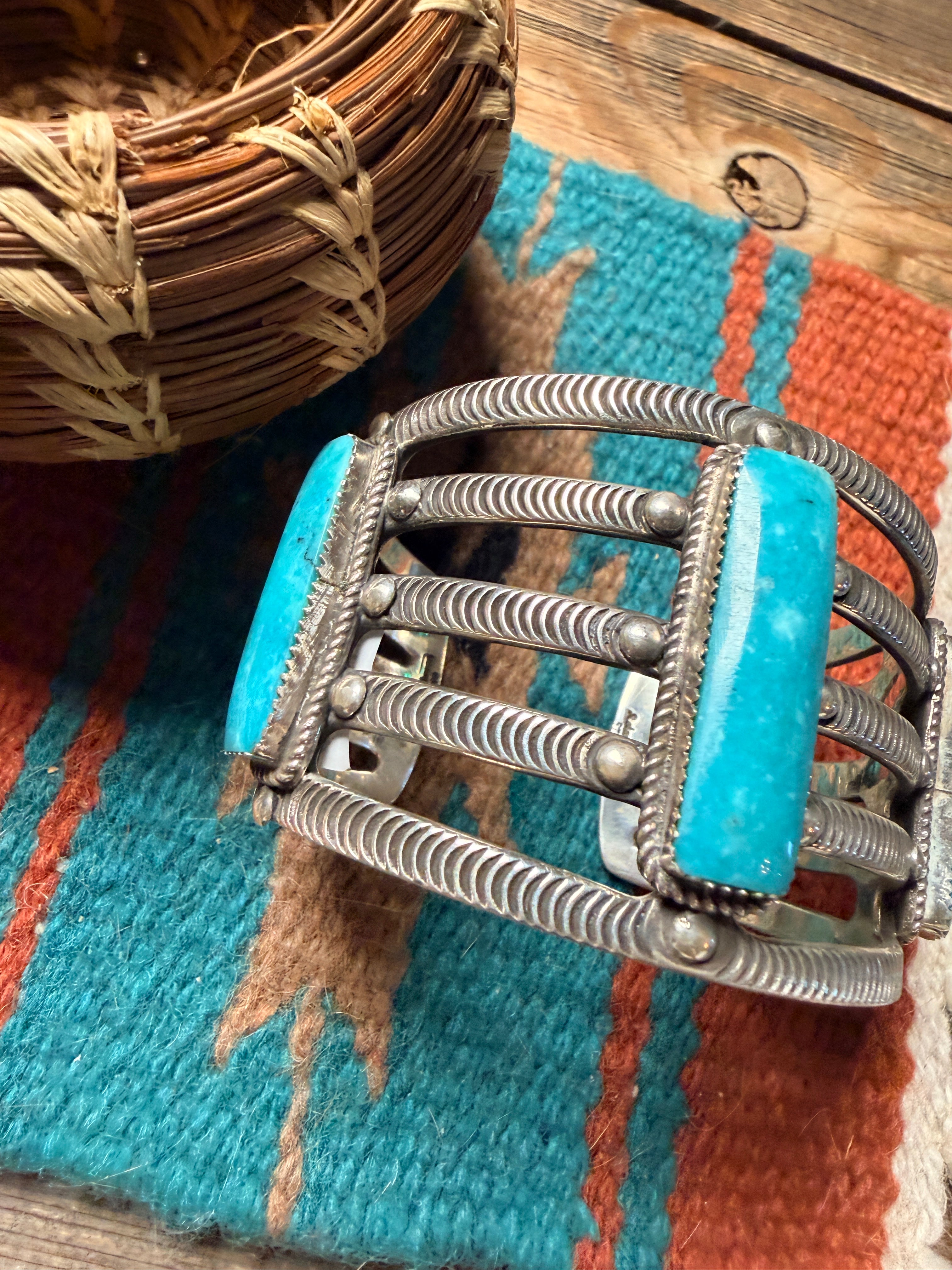 Handcrafted Turquoise & Sterling Silver Cuff Bracelet by Roland Dixson