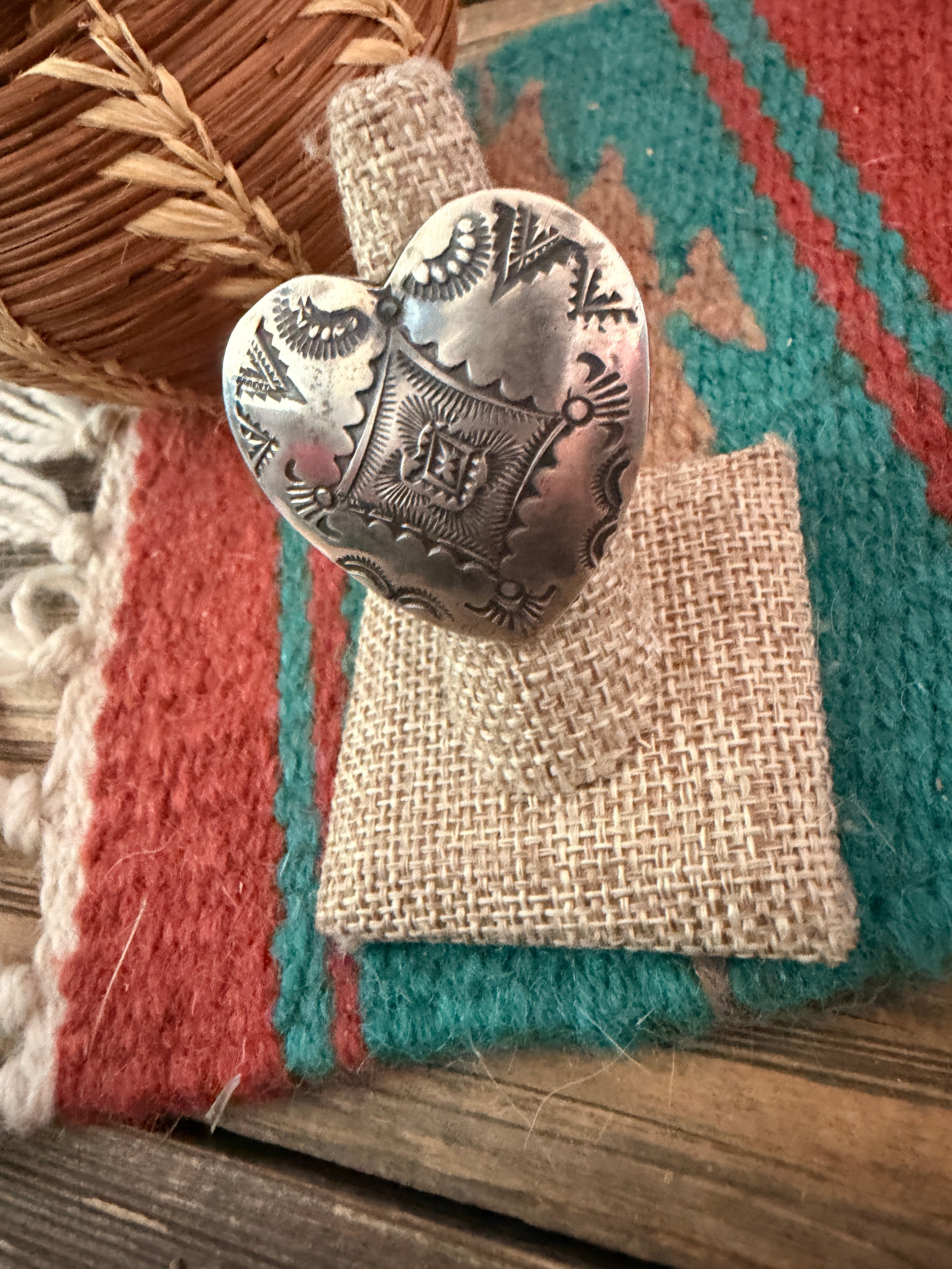 Handcrafted Sterling Silver Adjustable Heart Concho Ring by Vincent Platero