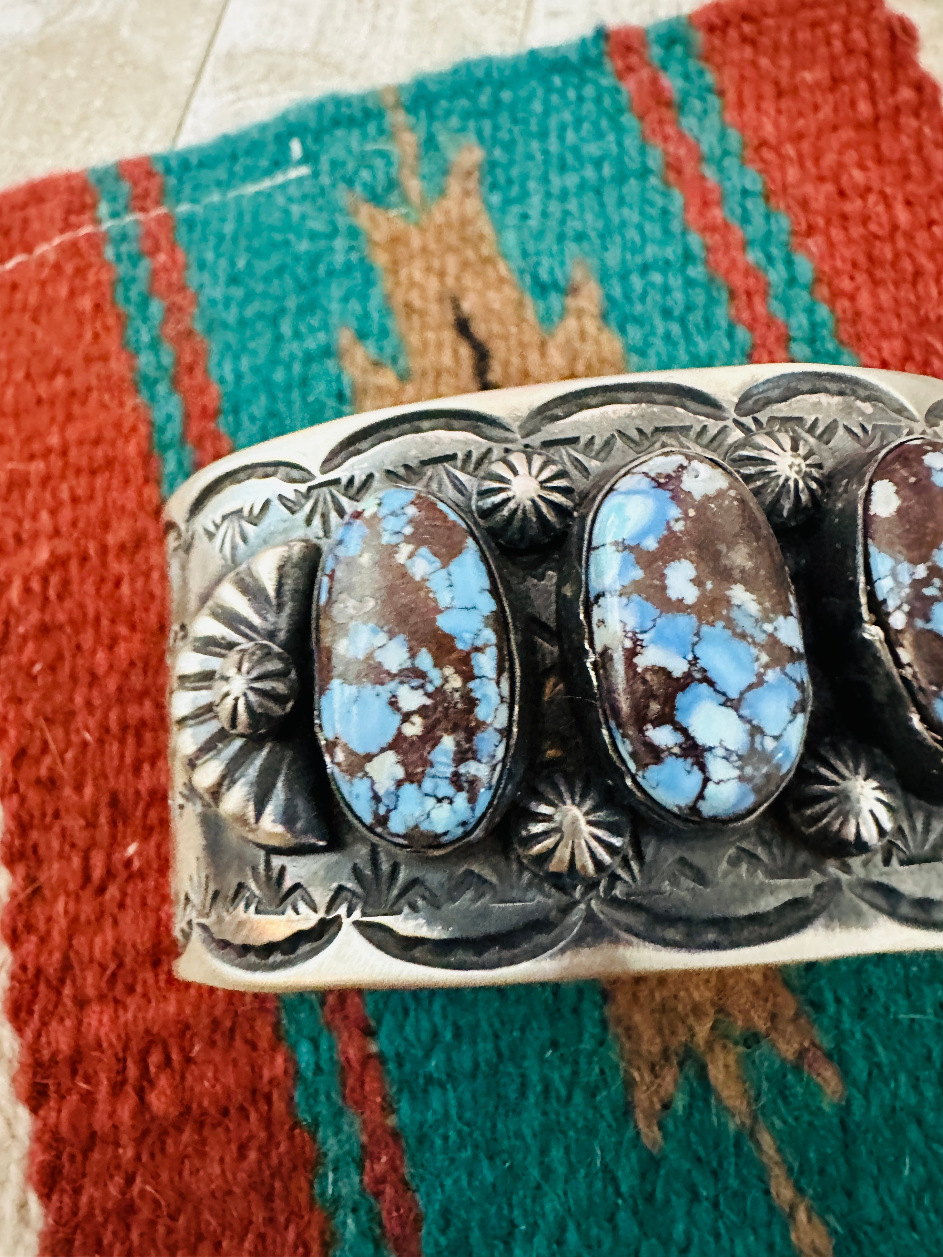 Handcrafted Sterling Silver & Golden Hills Turquoise Cuff Bracelet by Chimney Butte /