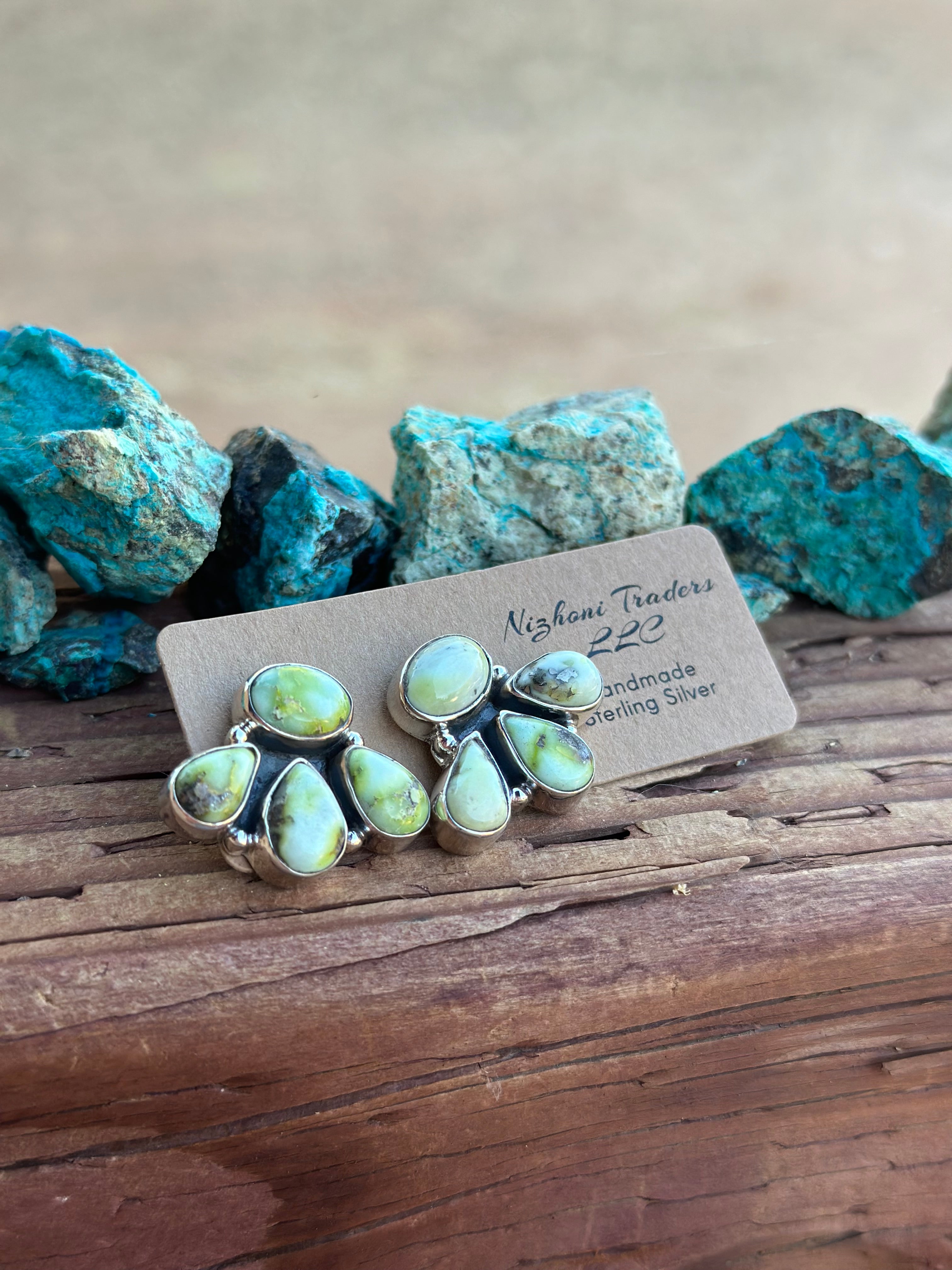 Nizhoni “The Backroads” Palomino Turquoise & Sterling Silver 4 Stone Earrings Handmade