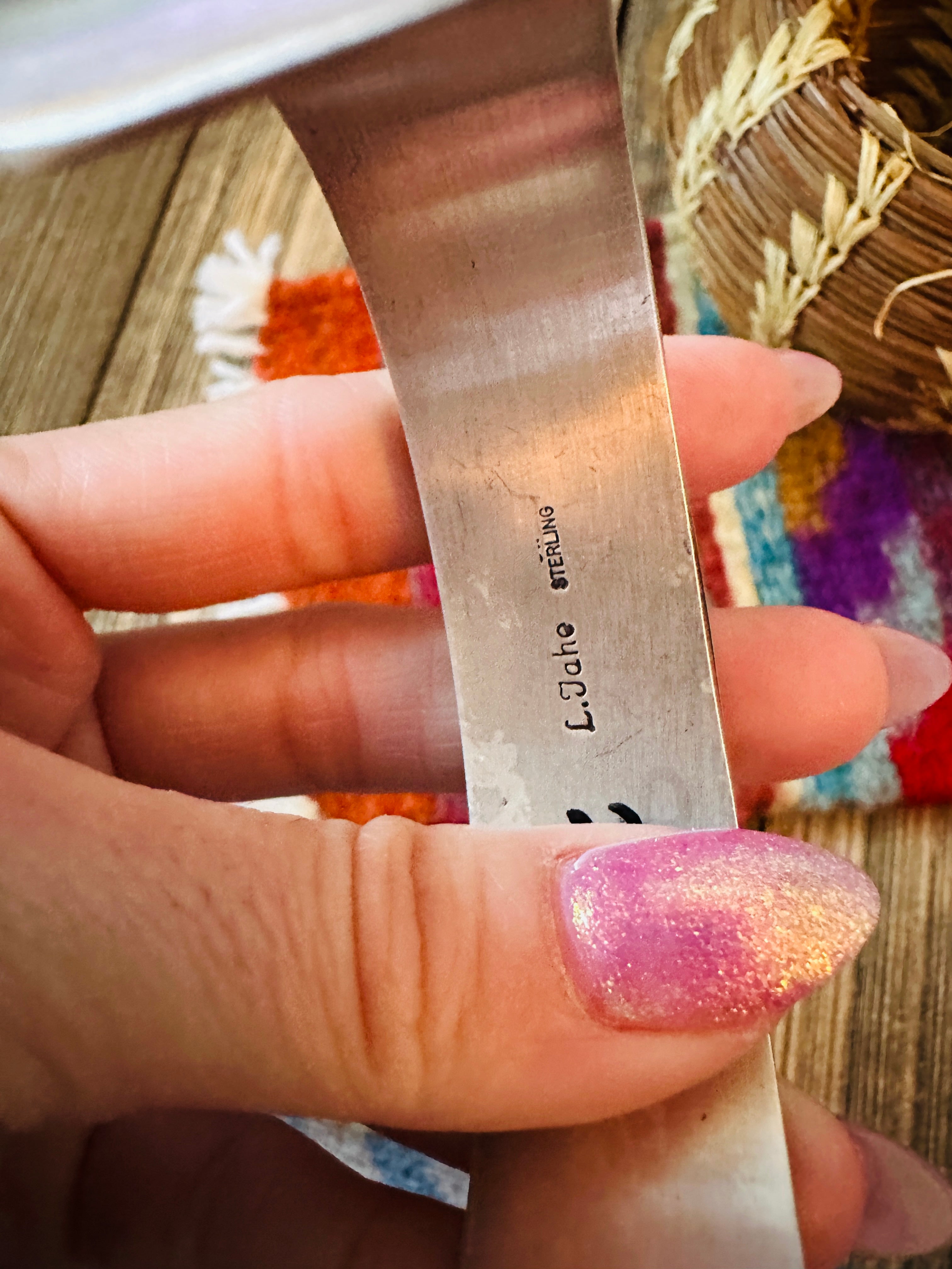 Hand Stamped Sterling Silver Cuff Bracelet by Leander Tahe