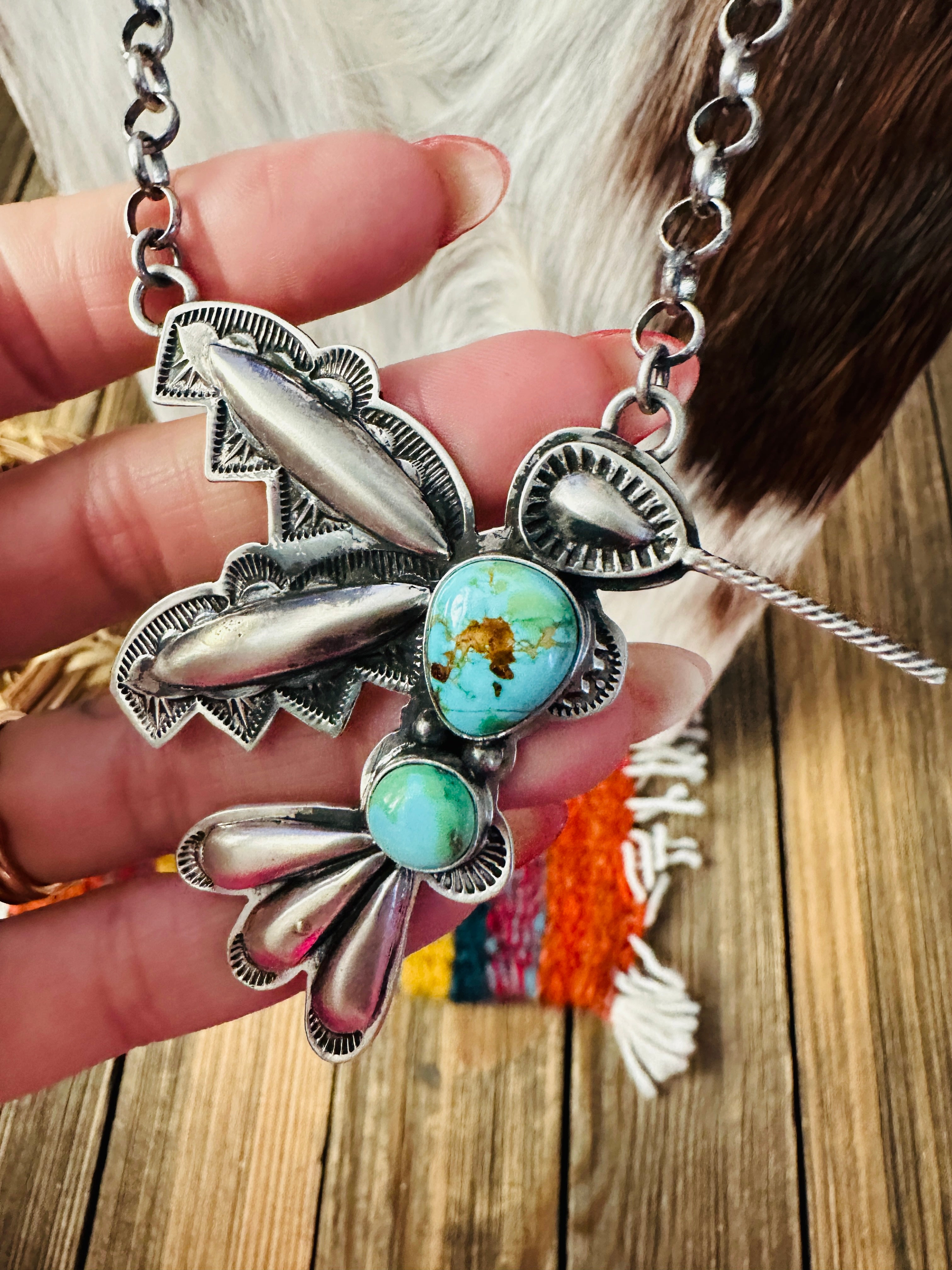 Handcrafted Sonoran Mountain Turquoise & Sterling Silver Hummingbird Necklace by Charles Johnson