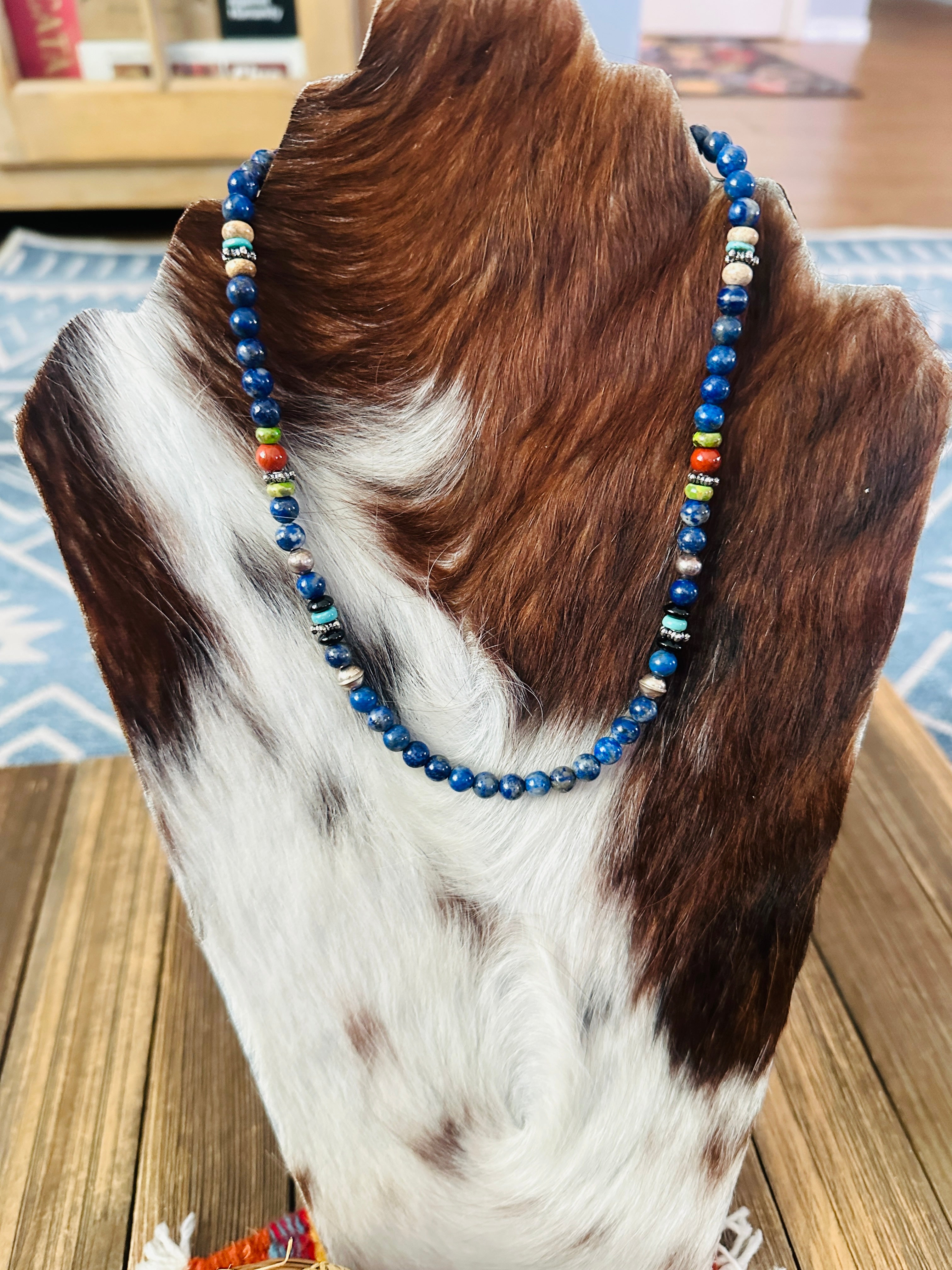 Handcrafted Multi Stone & Sterling Silver Beaded 18” Necklace by T & R Singer