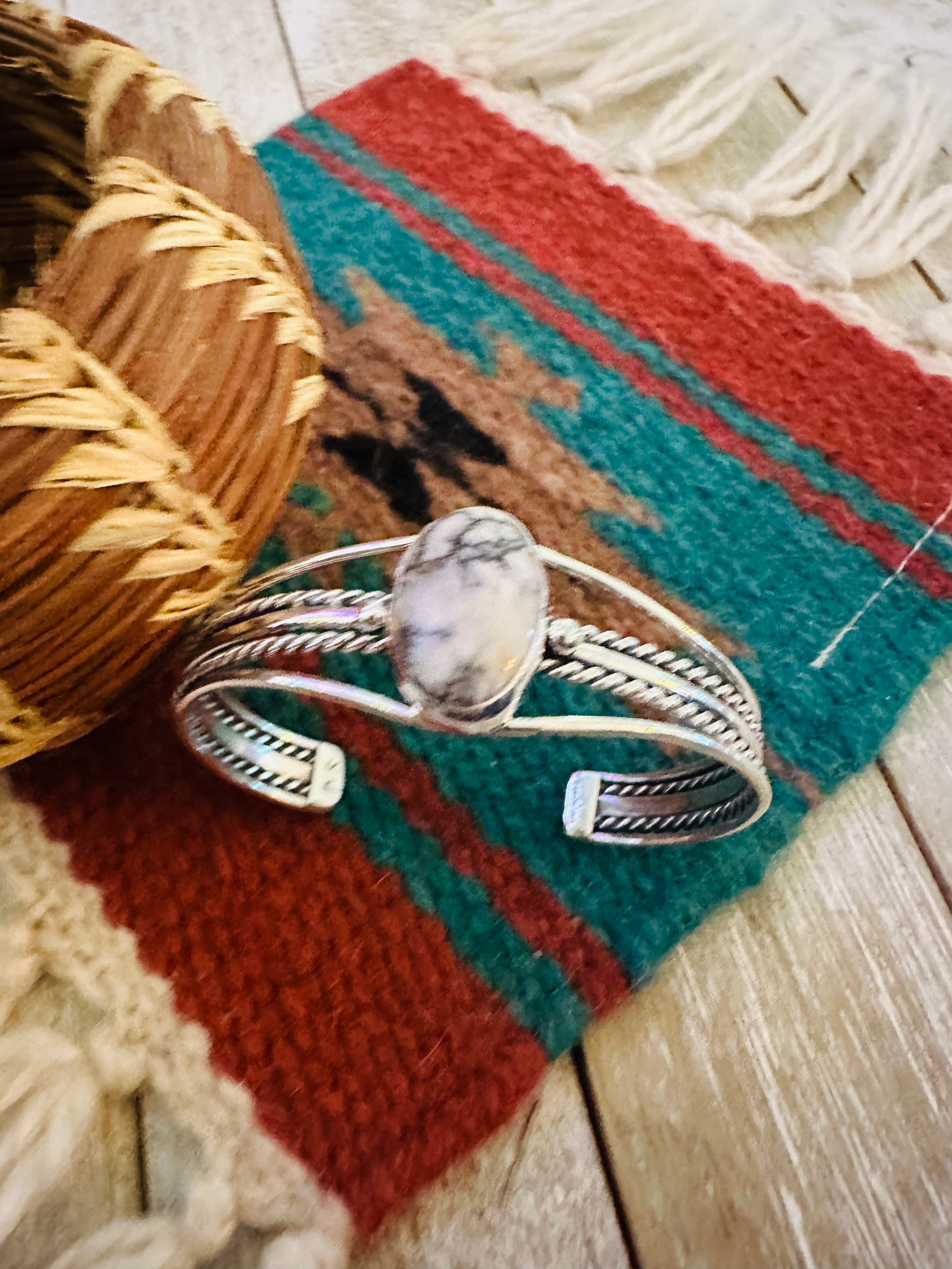 Handcrafted Sterling Silver & White Buffalo Cuff Bracelet
