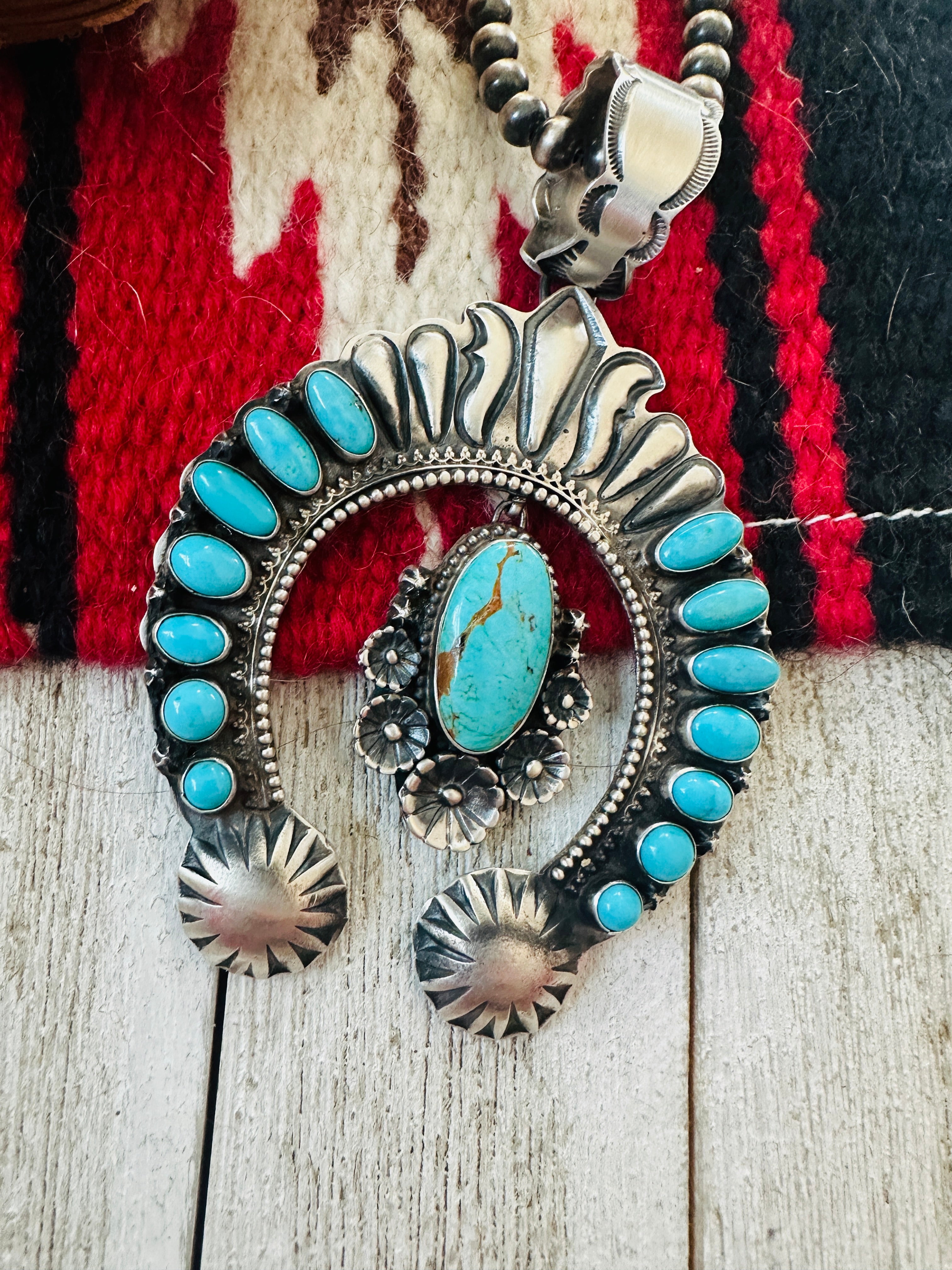 Navajo Sterling Silver & Turquoise Naja Pendant by Shawn Cayatineto