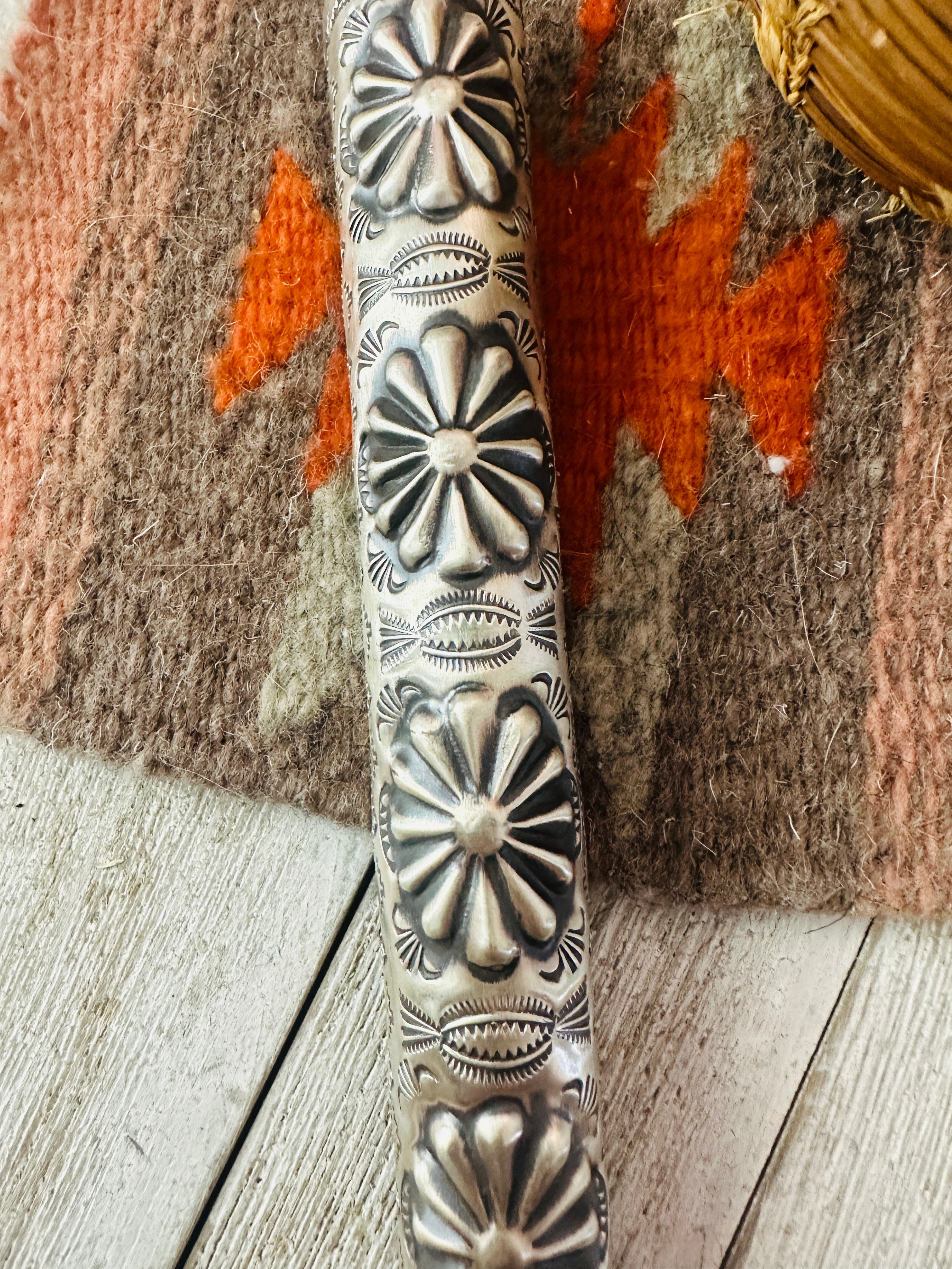 Handcrafted Turquoise & Sterling Silver Hand Stamped Ponytail Accessory