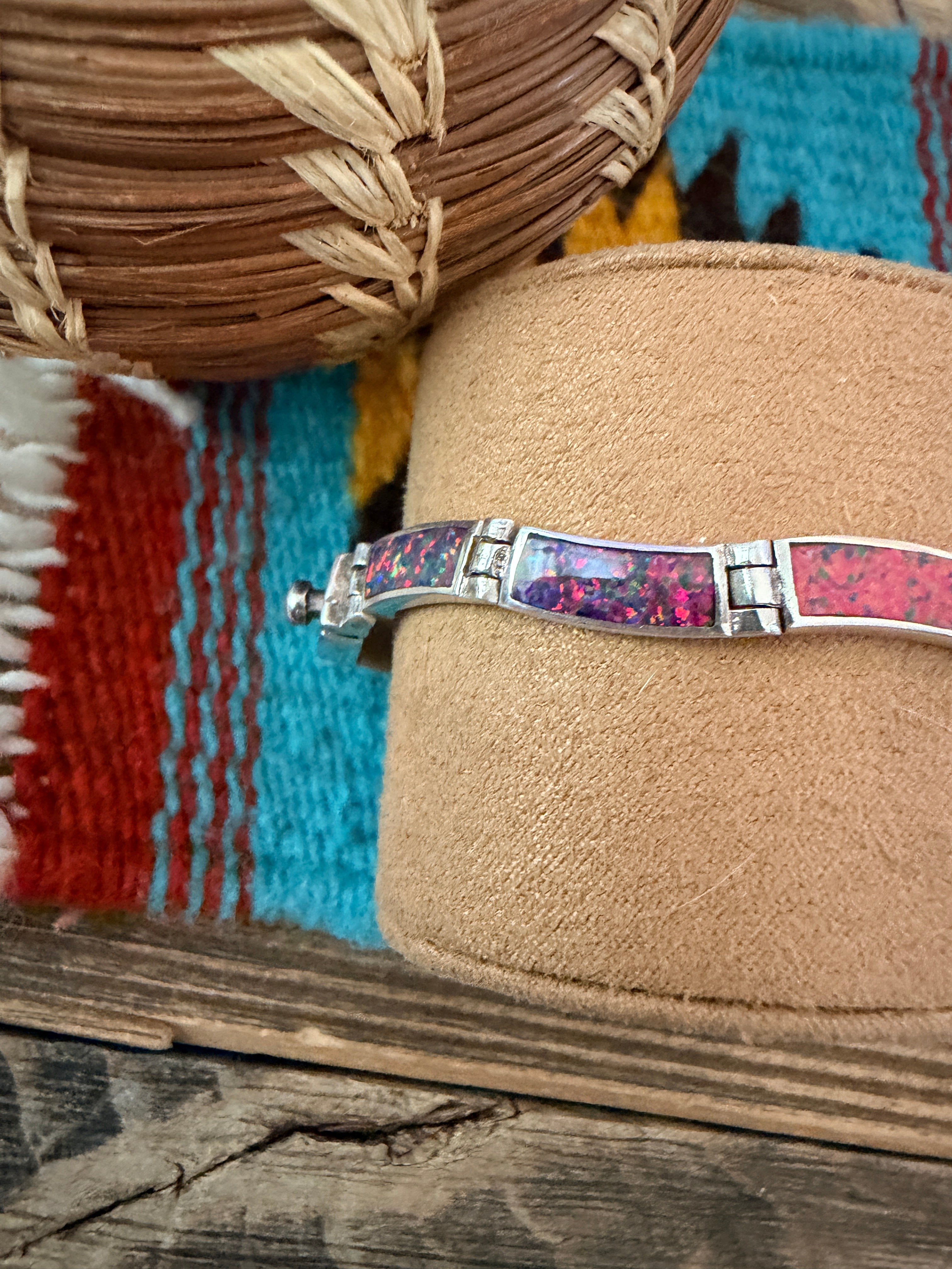 Handcrafted Old Pawn Sterling Silver & Opal Link Bracelet