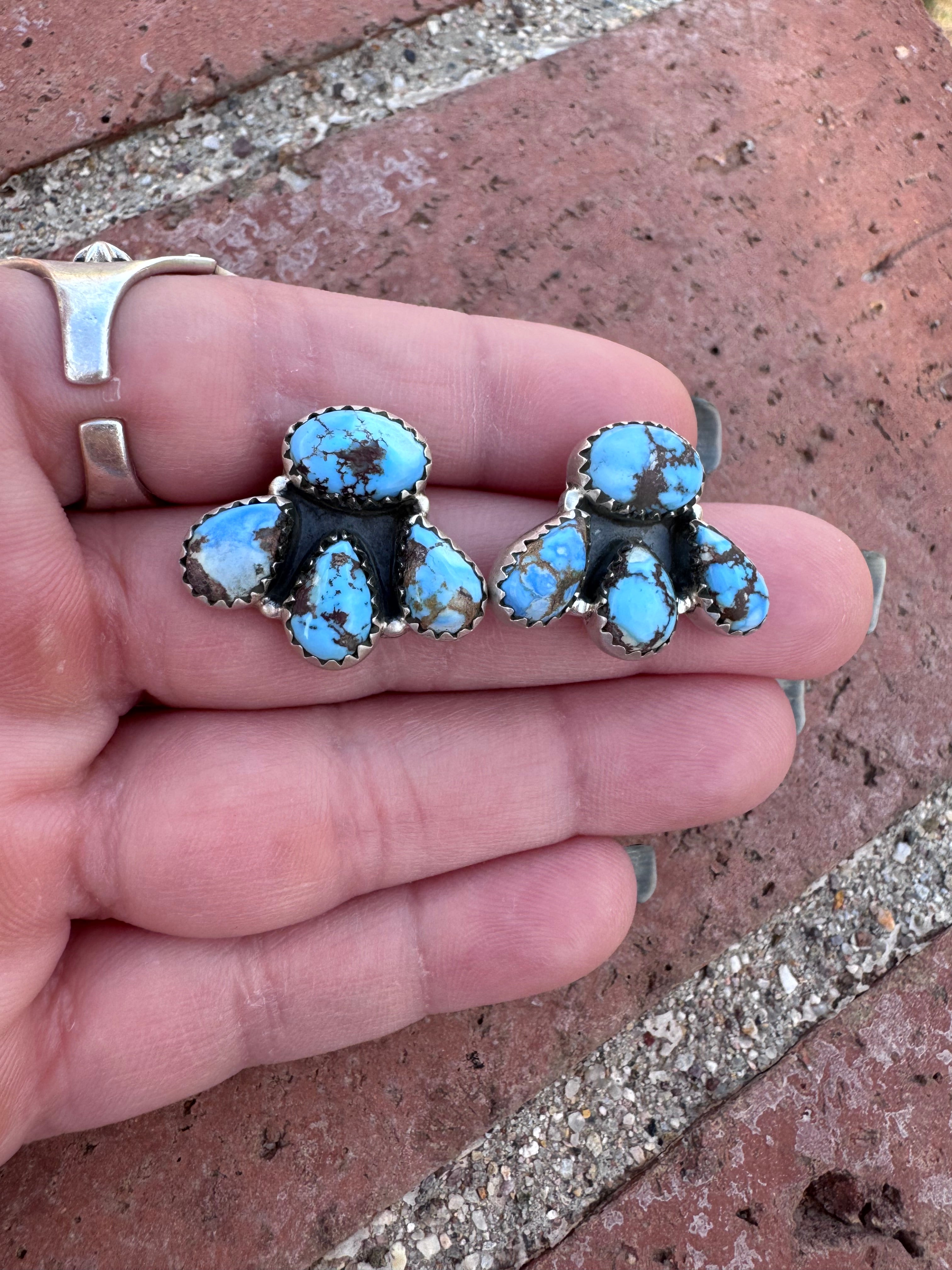 Nizhoni “The Backroads” Golden Hills Turquoise & Sterling Silver 4 Stone Earrings Handmade