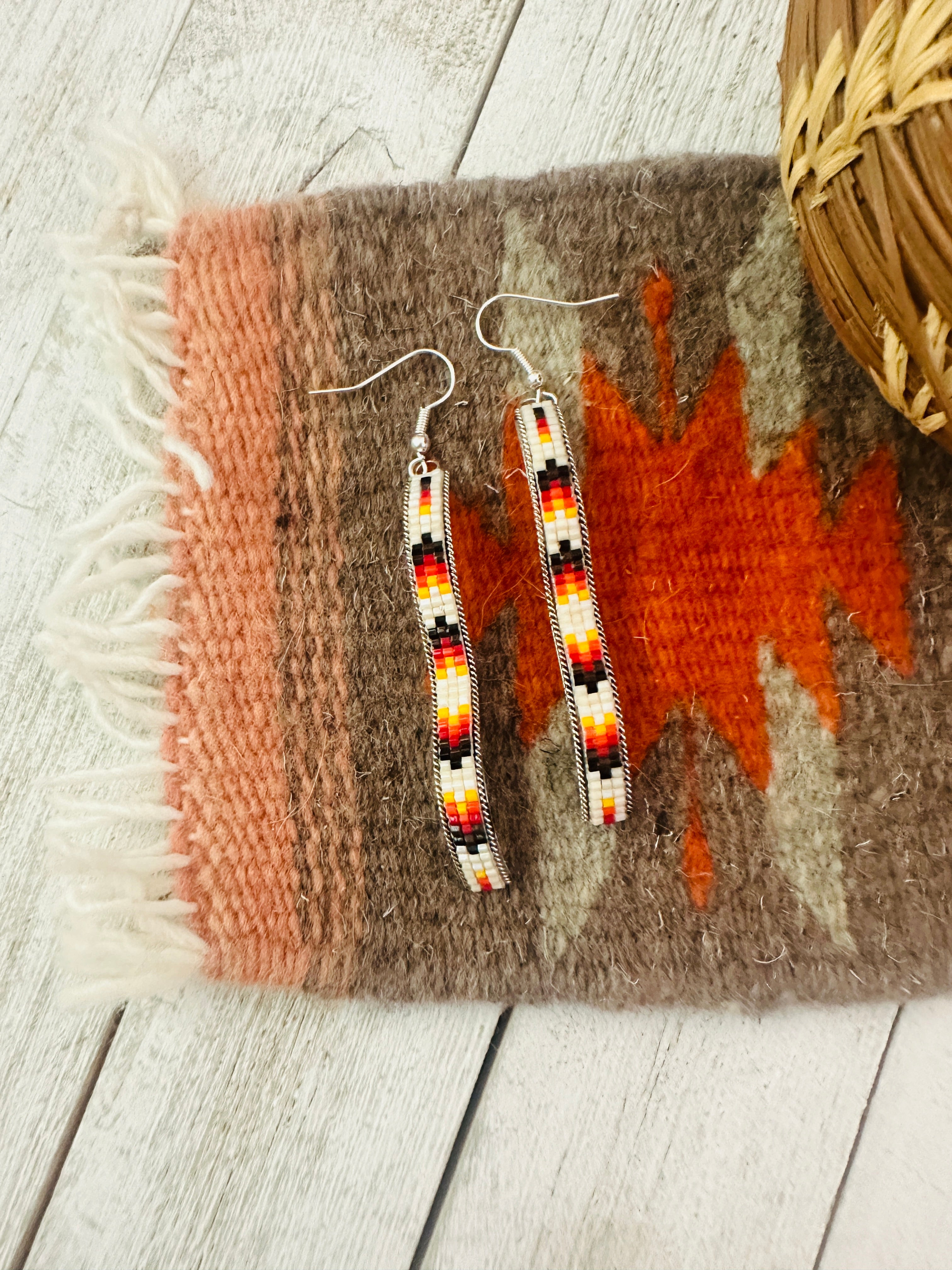 Navajo Handmade Multicolor Beaded Dangle Earrings