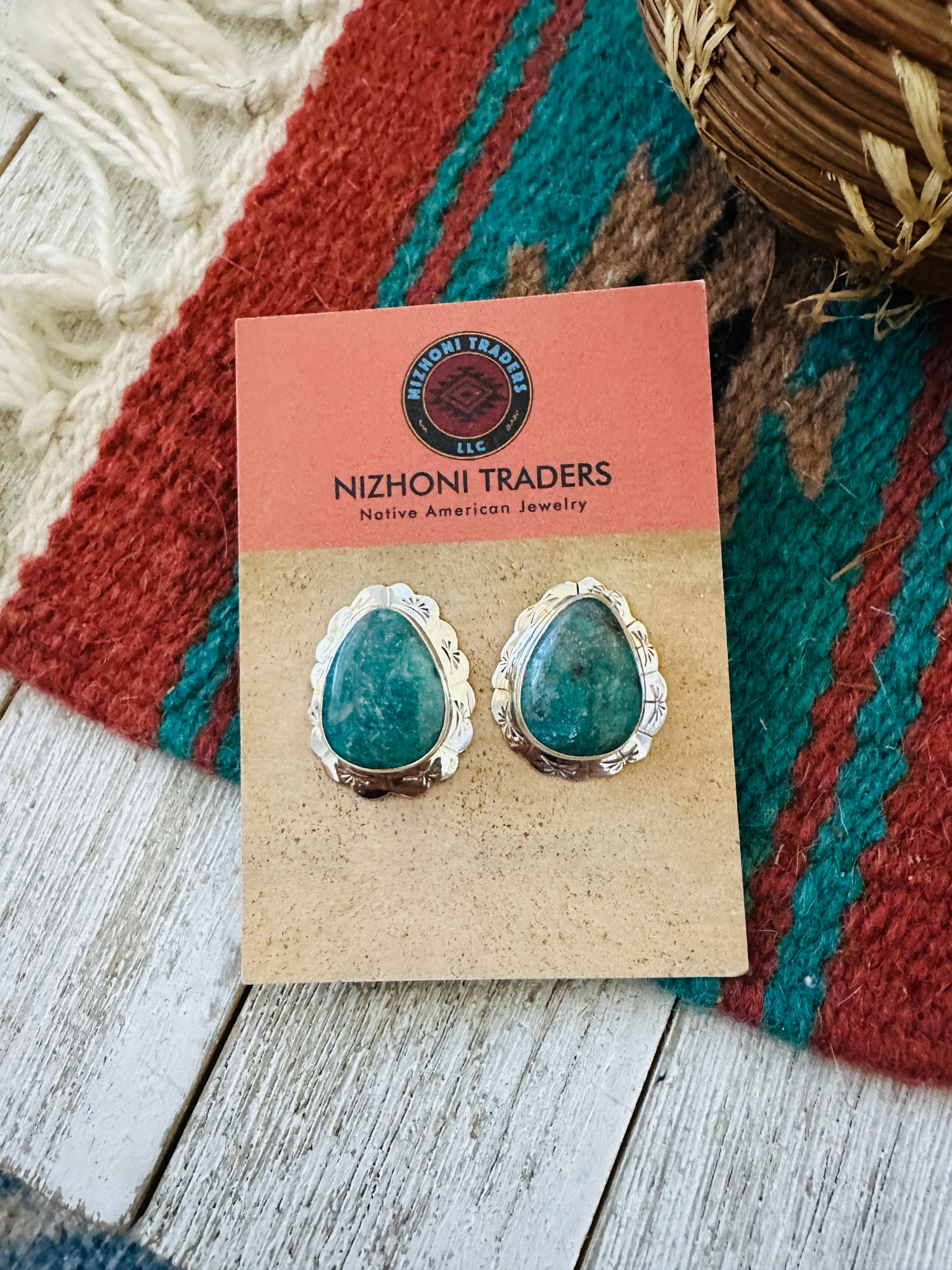 Navajo Turquoise & Sterling Silver Concho Post Earrings