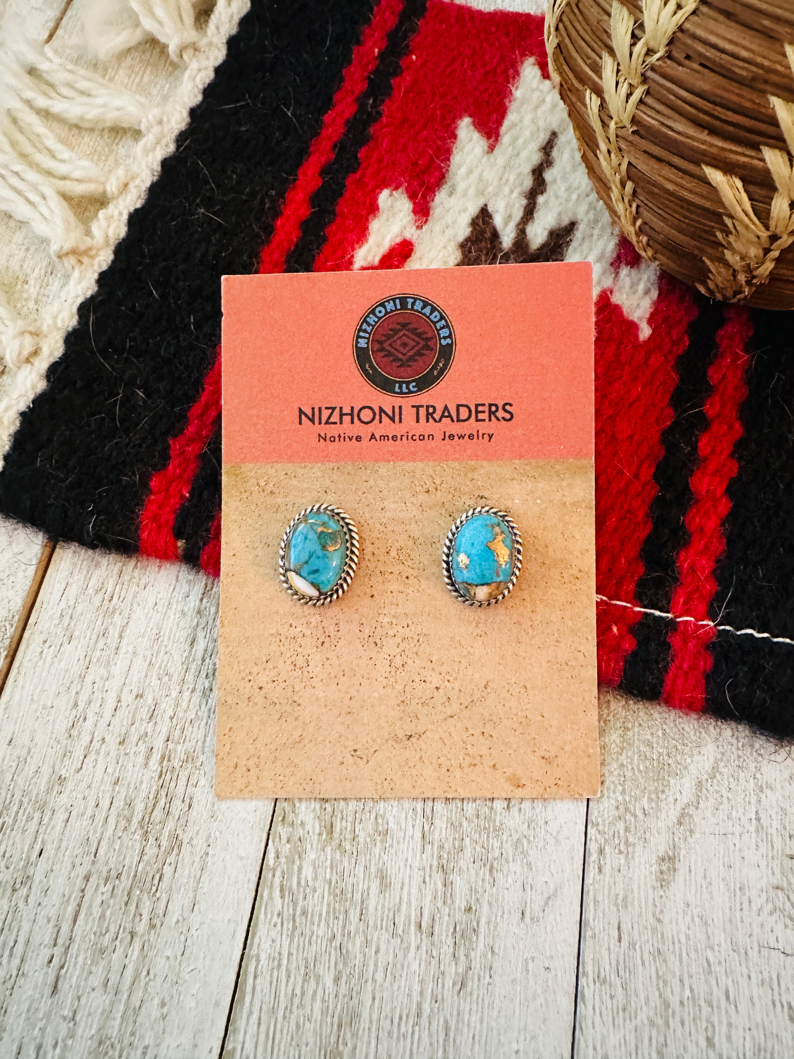 Navajo Sterling Silver & Spice Stud Earrings