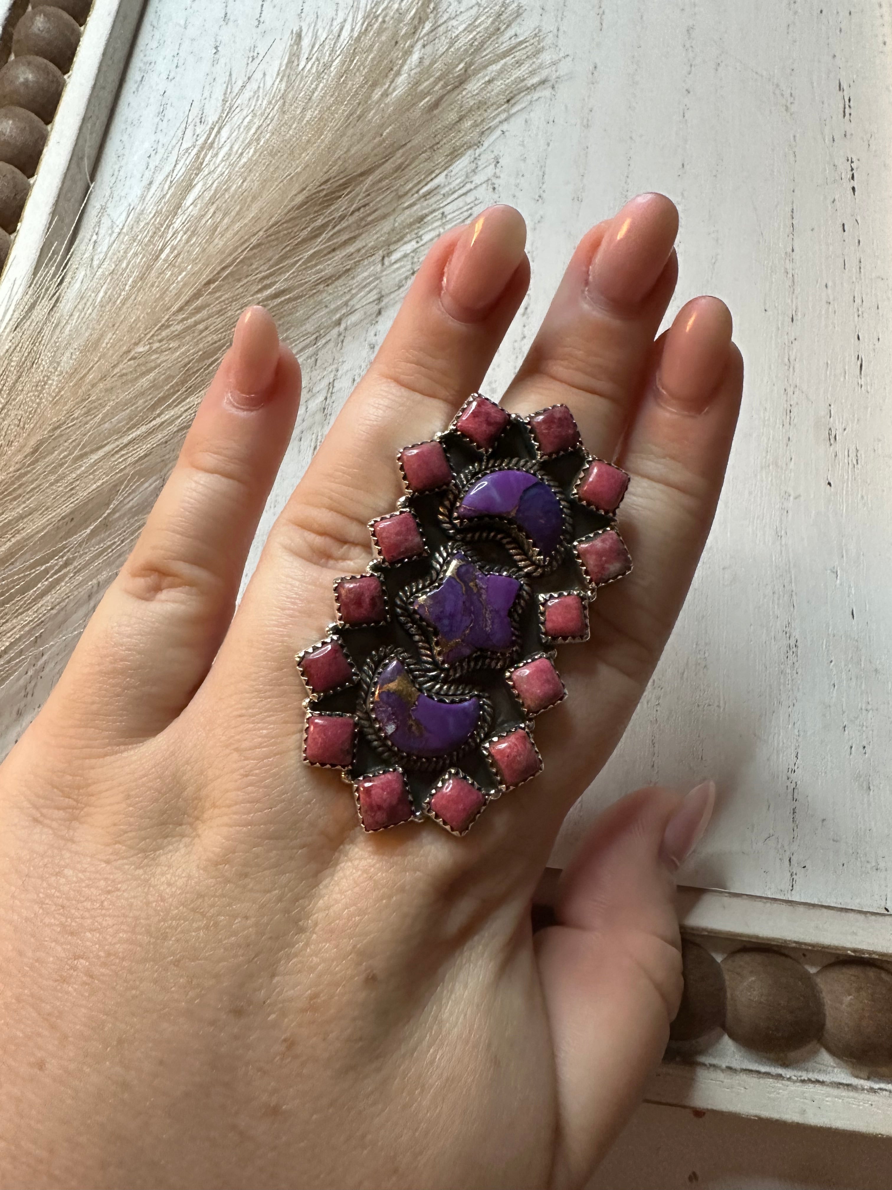 “Nizhoni Moon Star” Pink & Purple Mohave & Sterling Silver Adjustable Ring