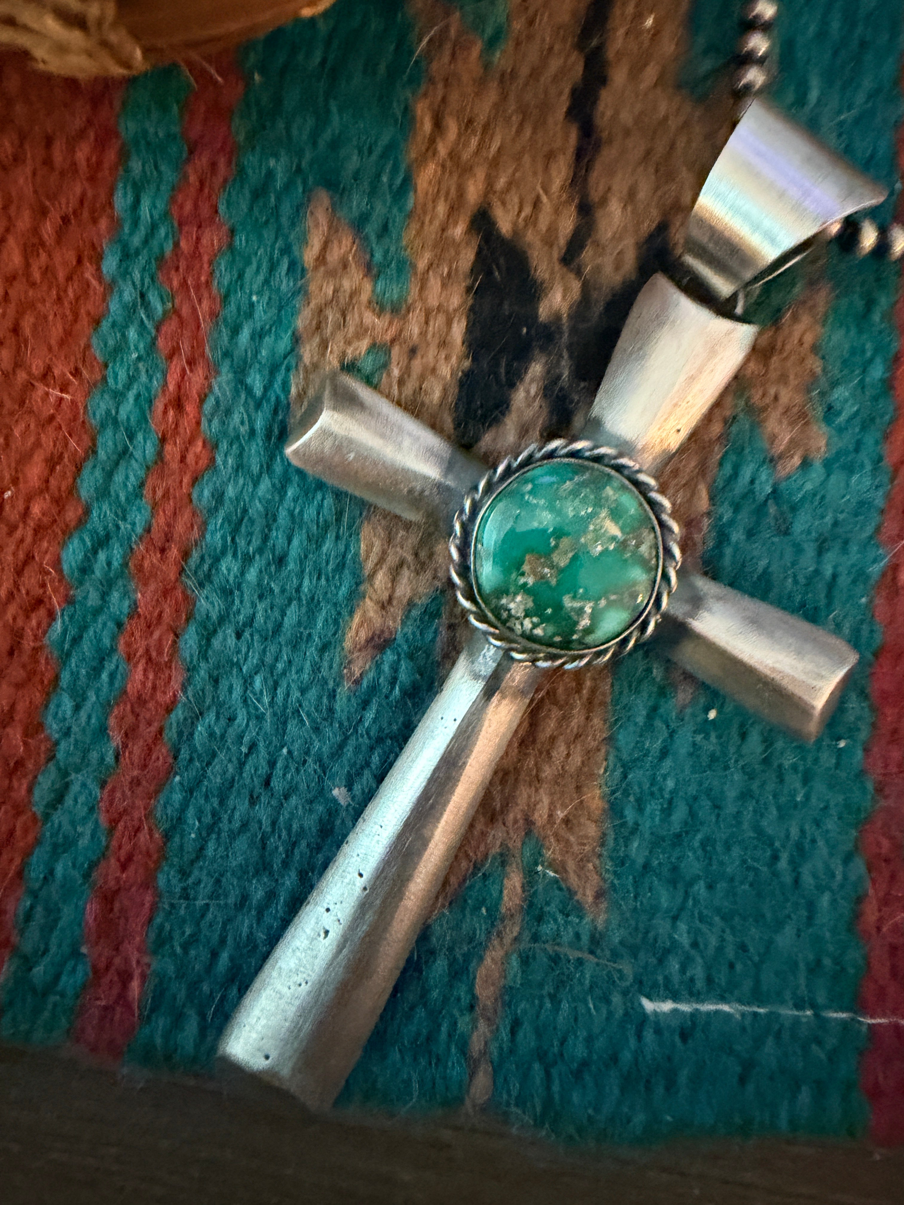 Handcrafted Sonoran Mountain Turquoise & Sterling Silver Cross Pendant by Chimney Butte