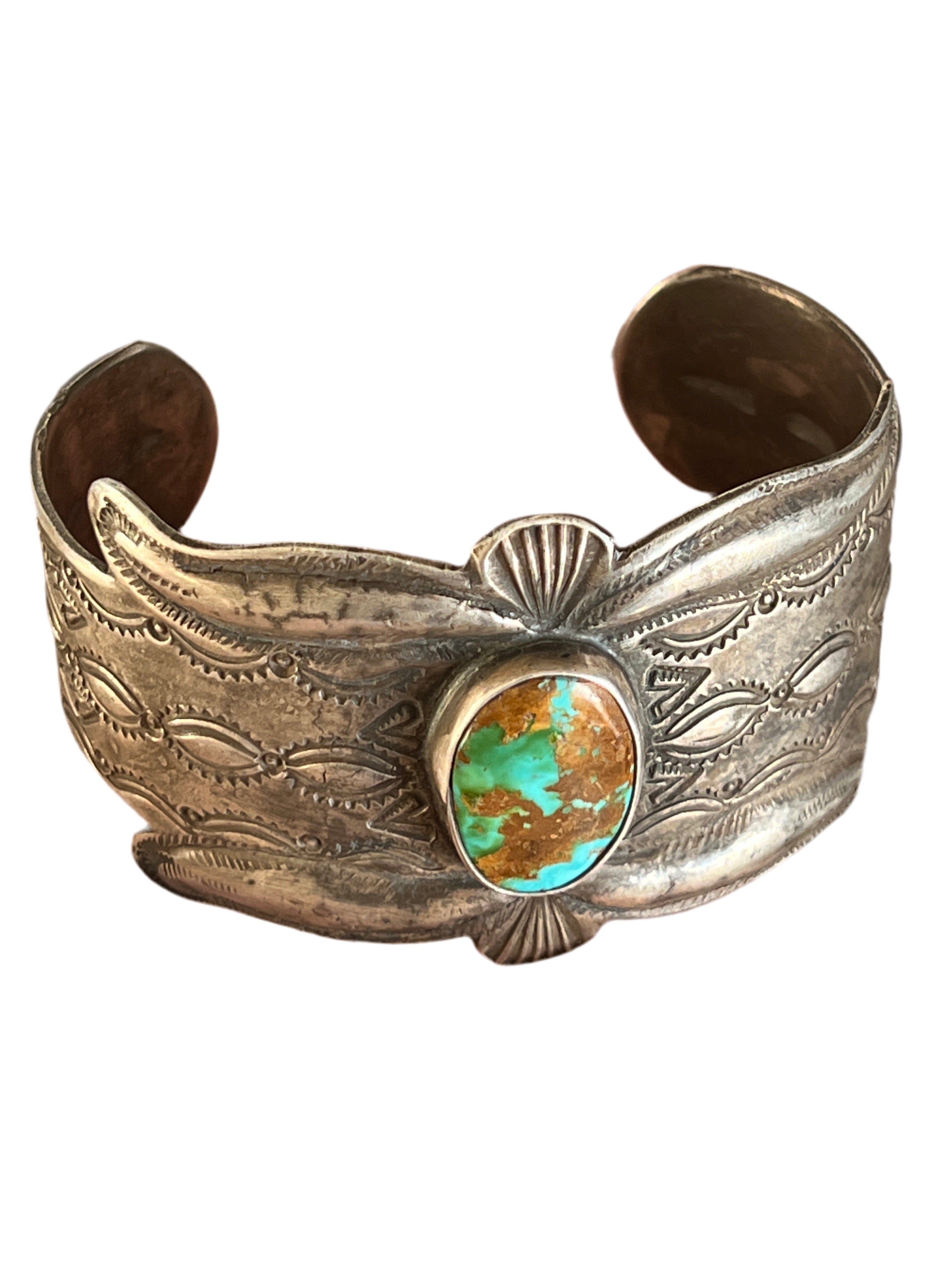 Handcrafted & Hand Forged Old Pawn Sterling Silver Ingot Turquoise Cuff Bracelet by Santa Fe Artist, Buffalo: The Royston