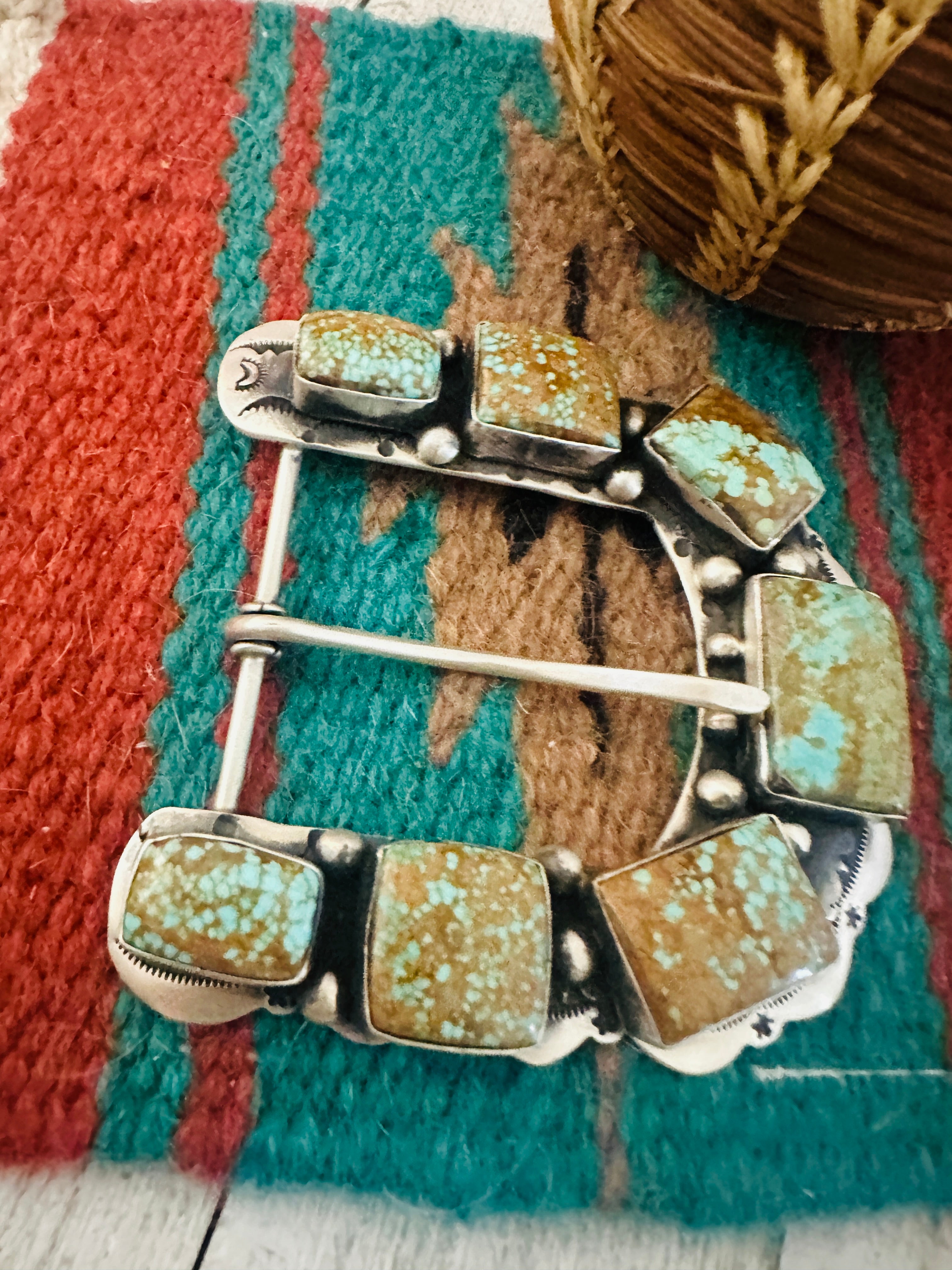 Navajo Number 8 Turquoise & Sterling Silver Belt Buckle by Russell Sam